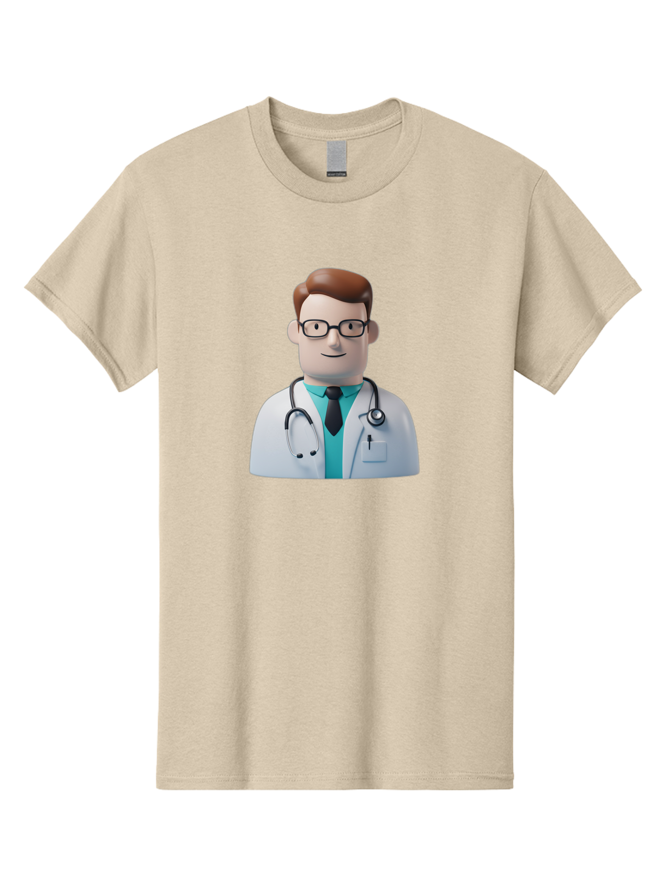 Doctor-Character-1 Men'S Graphic Tee, 100% Cotton, Comfortable Casual Summer Wear, Machine Washable, Male Doctor, White Lab Coat, Stethoscope, Black Tie, Blue Shirt, Friendly Smile, Medical Professional, Healthcare Provider, Doctor Character, Baa468