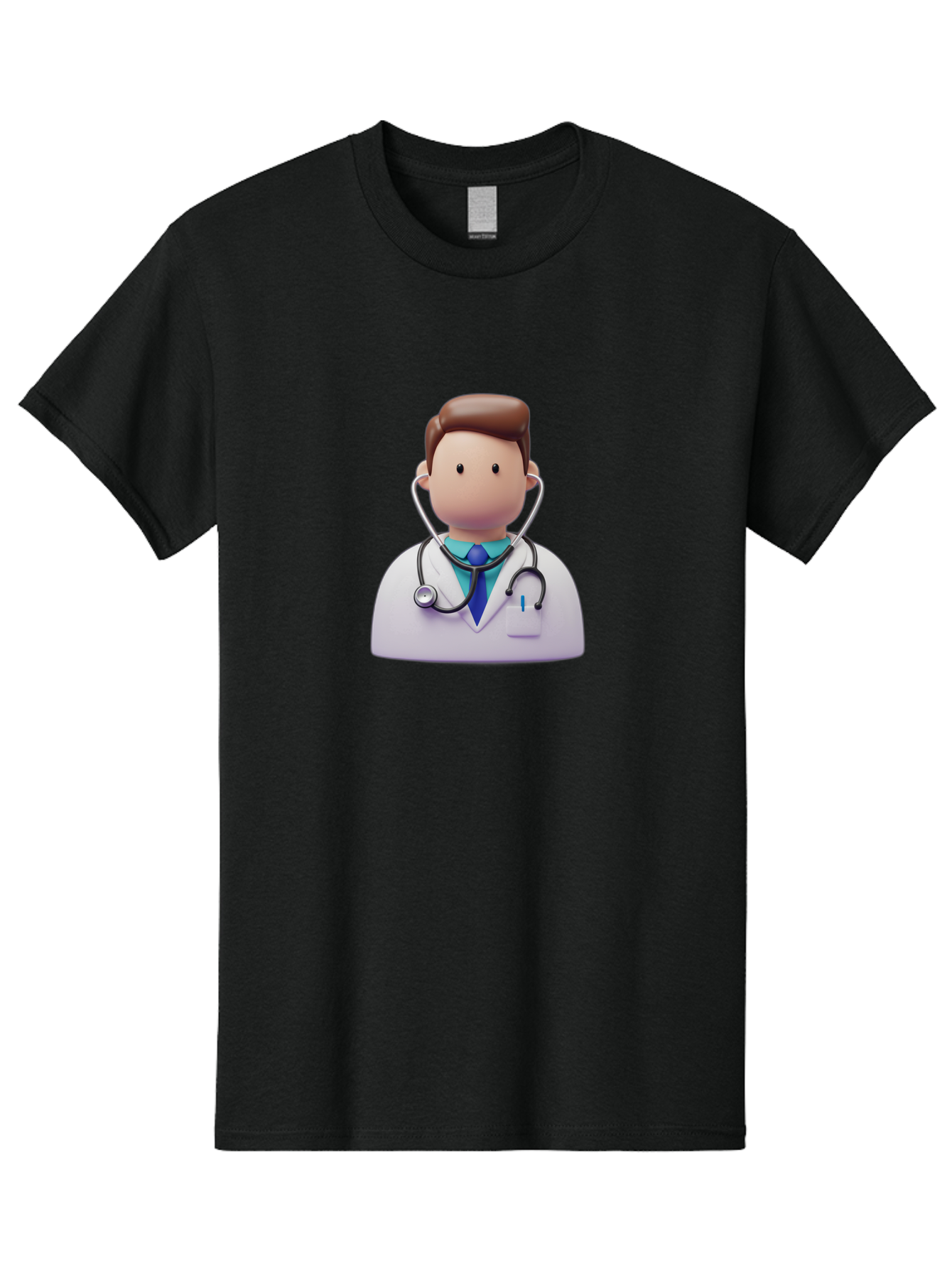 Doctor-Character-2 Men'S Graphic Tee, 100% Cotton, Comfortable Casual Summer Wear, Machine Washable, Cartoon Doctor, Medical Professional, Stethoscope, White Coat, Blue Tie, Health Care, Medical Illustration, 3D Character, Healthcare Worker, Baa469