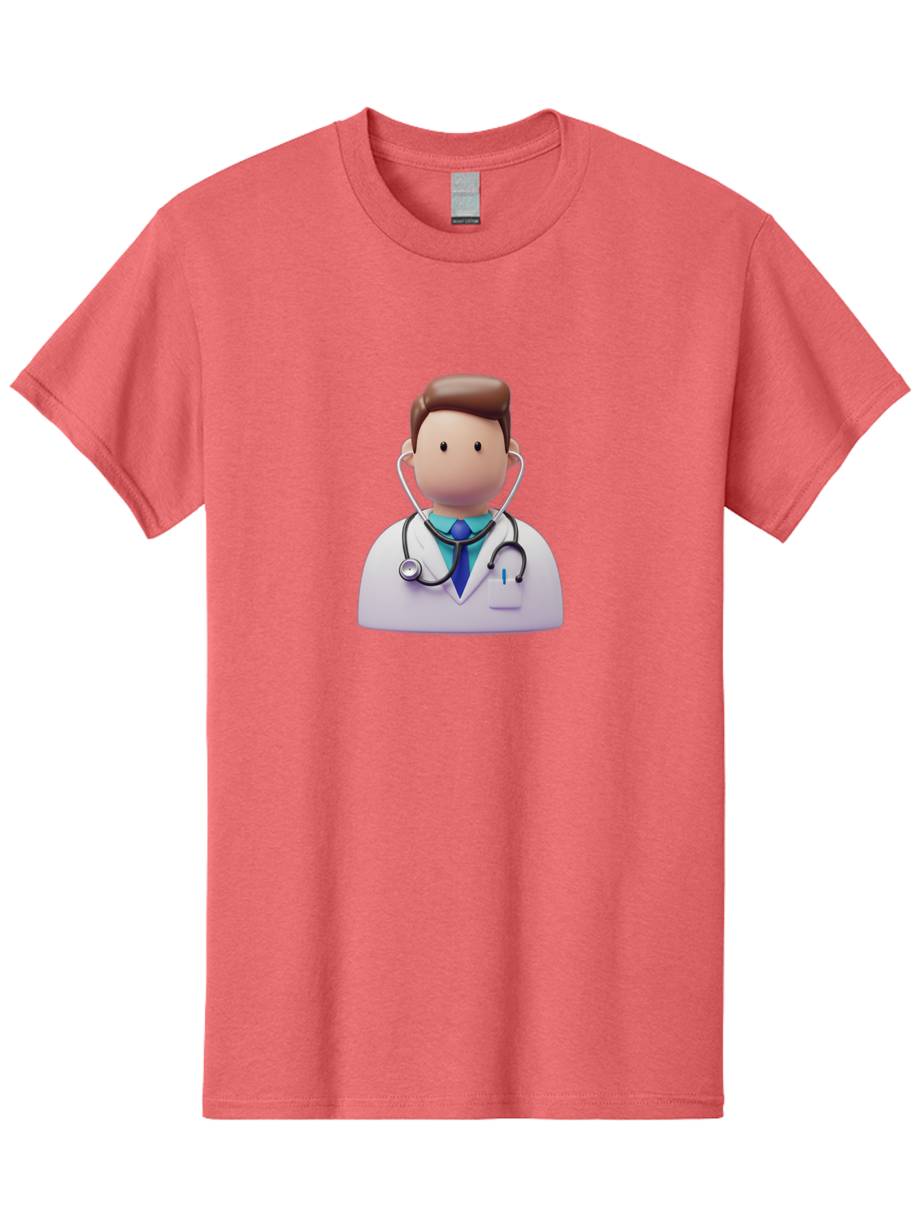 Doctor-Character-2 Men'S Graphic Tee, 100% Cotton, Comfortable Casual Summer Wear, Machine Washable, Cartoon Doctor, Medical Professional, Stethoscope, White Coat, Blue Tie, Health Care, Medical Illustration, 3D Character, Healthcare Worker, Baa469