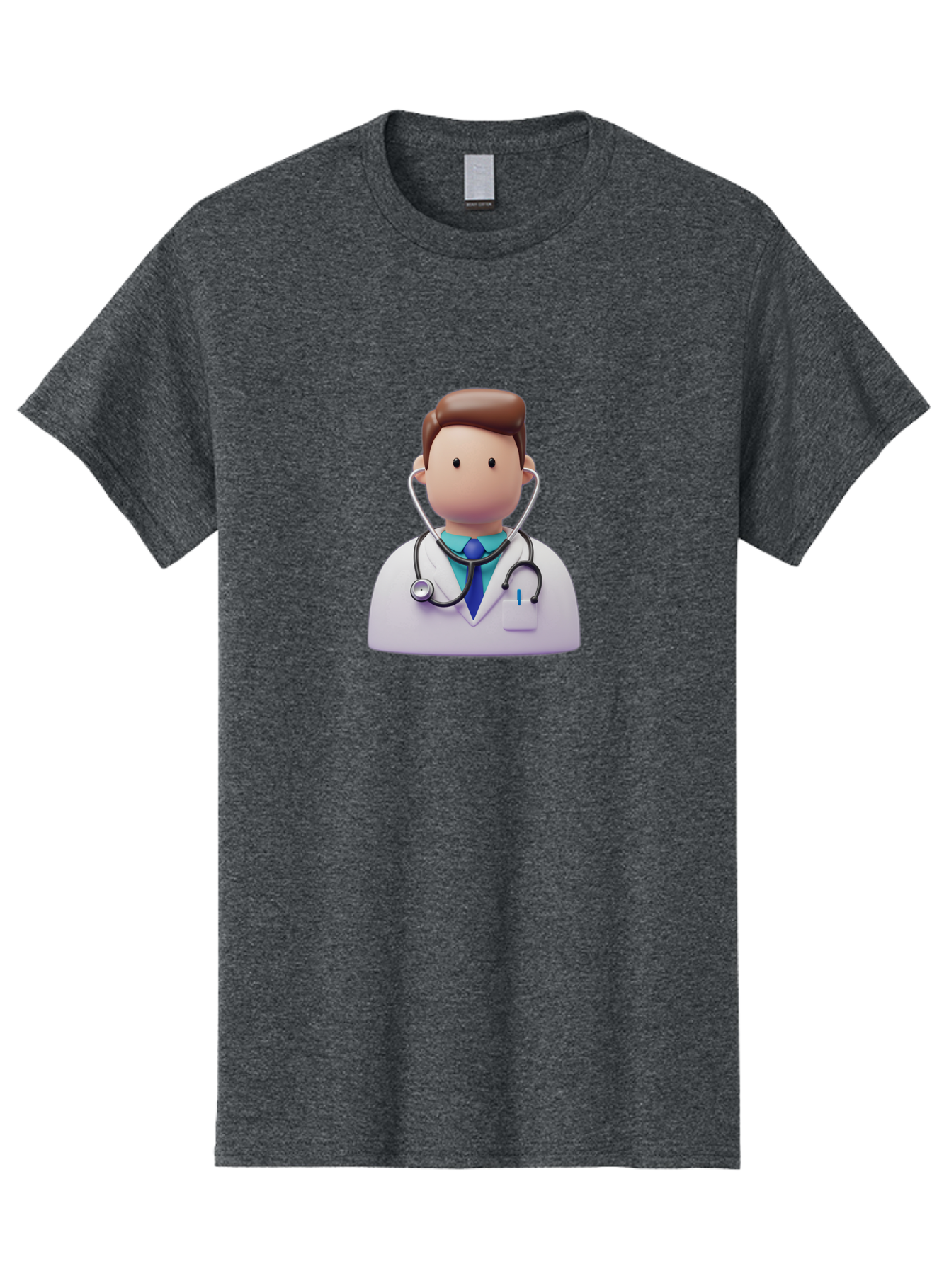 Doctor-Character-2 Men'S Graphic Tee, 100% Cotton, Comfortable Casual Summer Wear, Machine Washable, Cartoon Doctor, Medical Professional, Stethoscope, White Coat, Blue Tie, Health Care, Medical Illustration, 3D Character, Healthcare Worker, Baa469