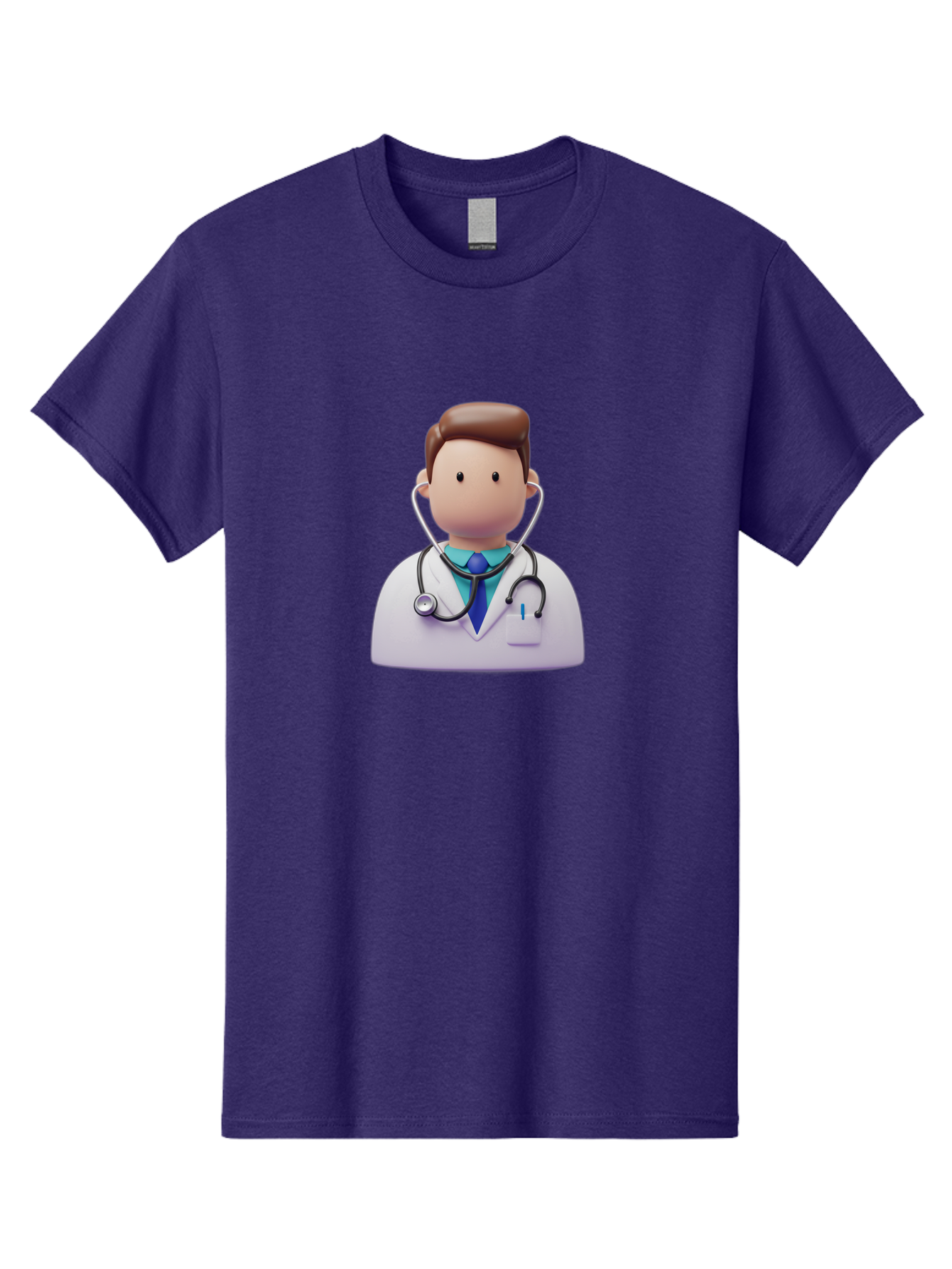 Doctor-Character-2 Men'S Graphic Tee, 100% Cotton, Comfortable Casual Summer Wear, Machine Washable, Cartoon Doctor, Medical Professional, Stethoscope, White Coat, Blue Tie, Health Care, Medical Illustration, 3D Character, Healthcare Worker, Baa469
