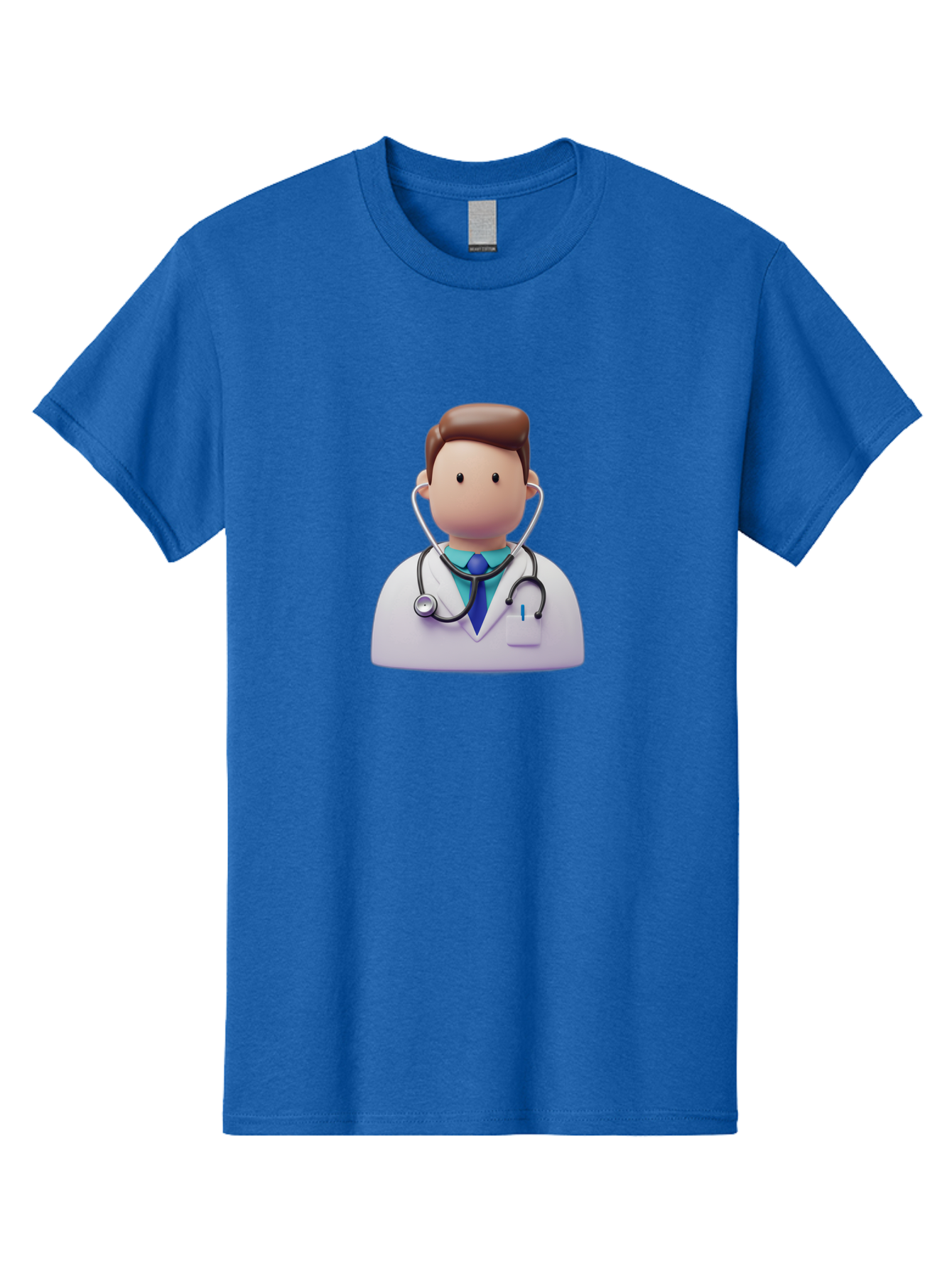 Doctor-Character-2 Men'S Graphic Tee, 100% Cotton, Comfortable Casual Summer Wear, Machine Washable, Cartoon Doctor, Medical Professional, Stethoscope, White Coat, Blue Tie, Health Care, Medical Illustration, 3D Character, Healthcare Worker, Baa469