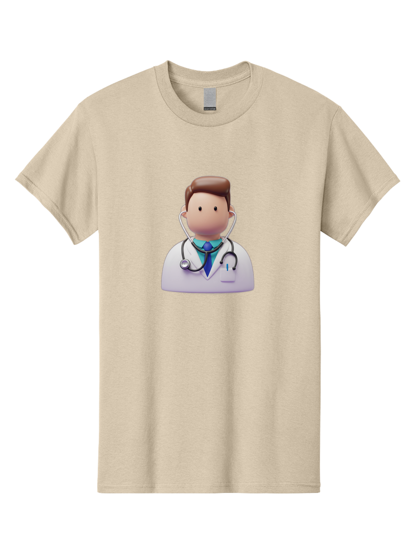 Doctor-Character-2 Men'S Graphic Tee, 100% Cotton, Comfortable Casual Summer Wear, Machine Washable, Cartoon Doctor, Medical Professional, Stethoscope, White Coat, Blue Tie, Health Care, Medical Illustration, 3D Character, Healthcare Worker, Baa469