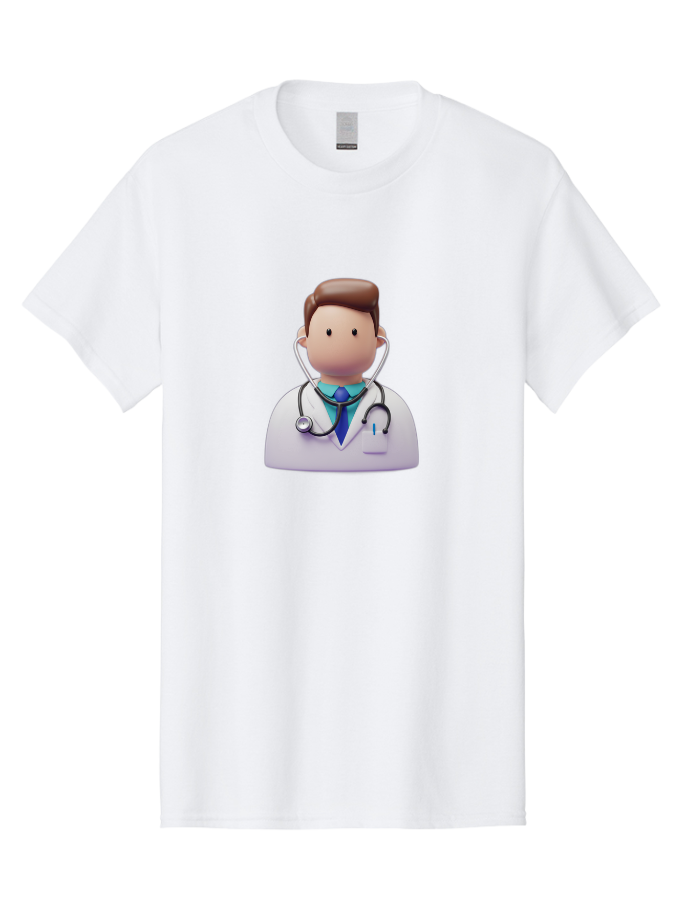 Doctor-Character-2 Men'S Graphic Tee, 100% Cotton, Comfortable Casual Summer Wear, Machine Washable, Cartoon Doctor, Medical Professional, Stethoscope, White Coat, Blue Tie, Health Care, Medical Illustration, 3D Character, Healthcare Worker, Baa469