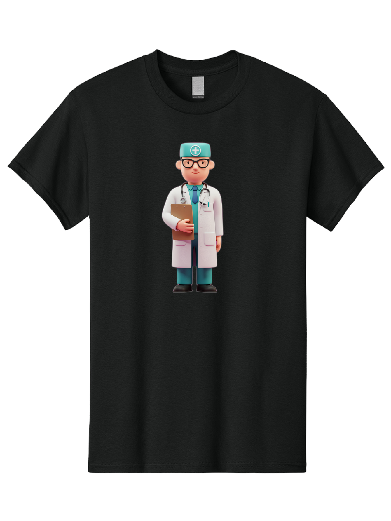 Doctor-Character-4 Men'S Graphic Tee, 100% Cotton, Comfortable Casual Summer Wear, Machine Washable, Cartoon Doctor, Medical Professional, White Coat, Stethoscope, Clipboard, Healthcare Worker, Medical Illustration, 3D Character, Baa471