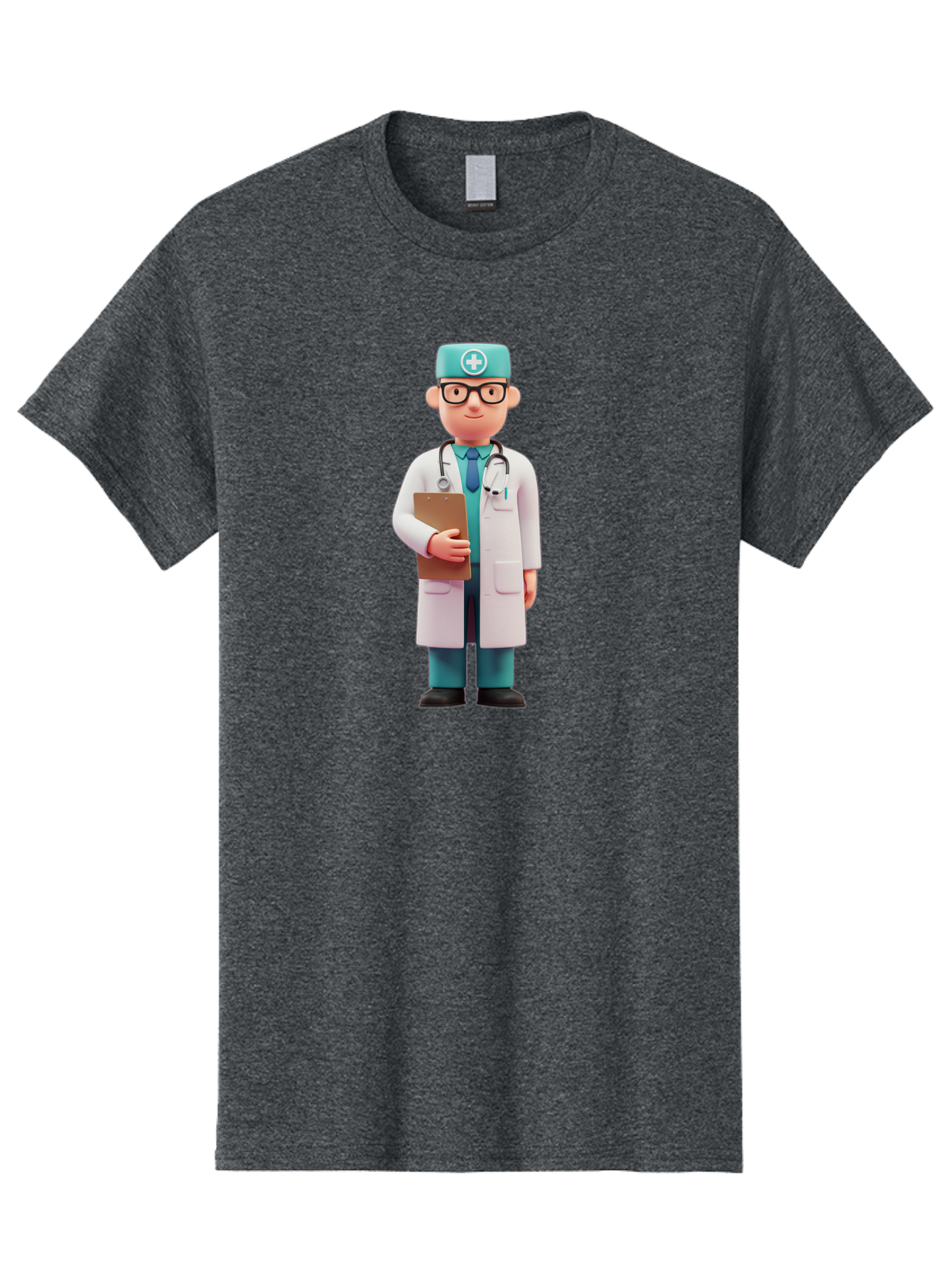 Doctor-Character-4 Men'S Graphic Tee, 100% Cotton, Comfortable Casual Summer Wear, Machine Washable, Cartoon Doctor, Medical Professional, White Coat, Stethoscope, Clipboard, Healthcare Worker, Medical Illustration, 3D Character, Baa471