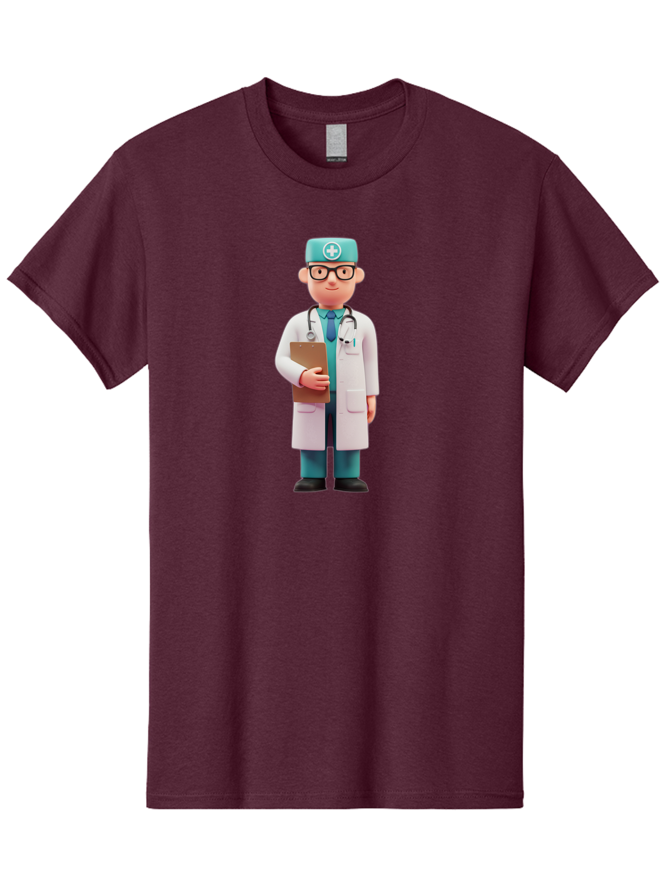 Doctor-Character-4 Men'S Graphic Tee, 100% Cotton, Comfortable Casual Summer Wear, Machine Washable, Cartoon Doctor, Medical Professional, White Coat, Stethoscope, Clipboard, Healthcare Worker, Medical Illustration, 3D Character, Baa471