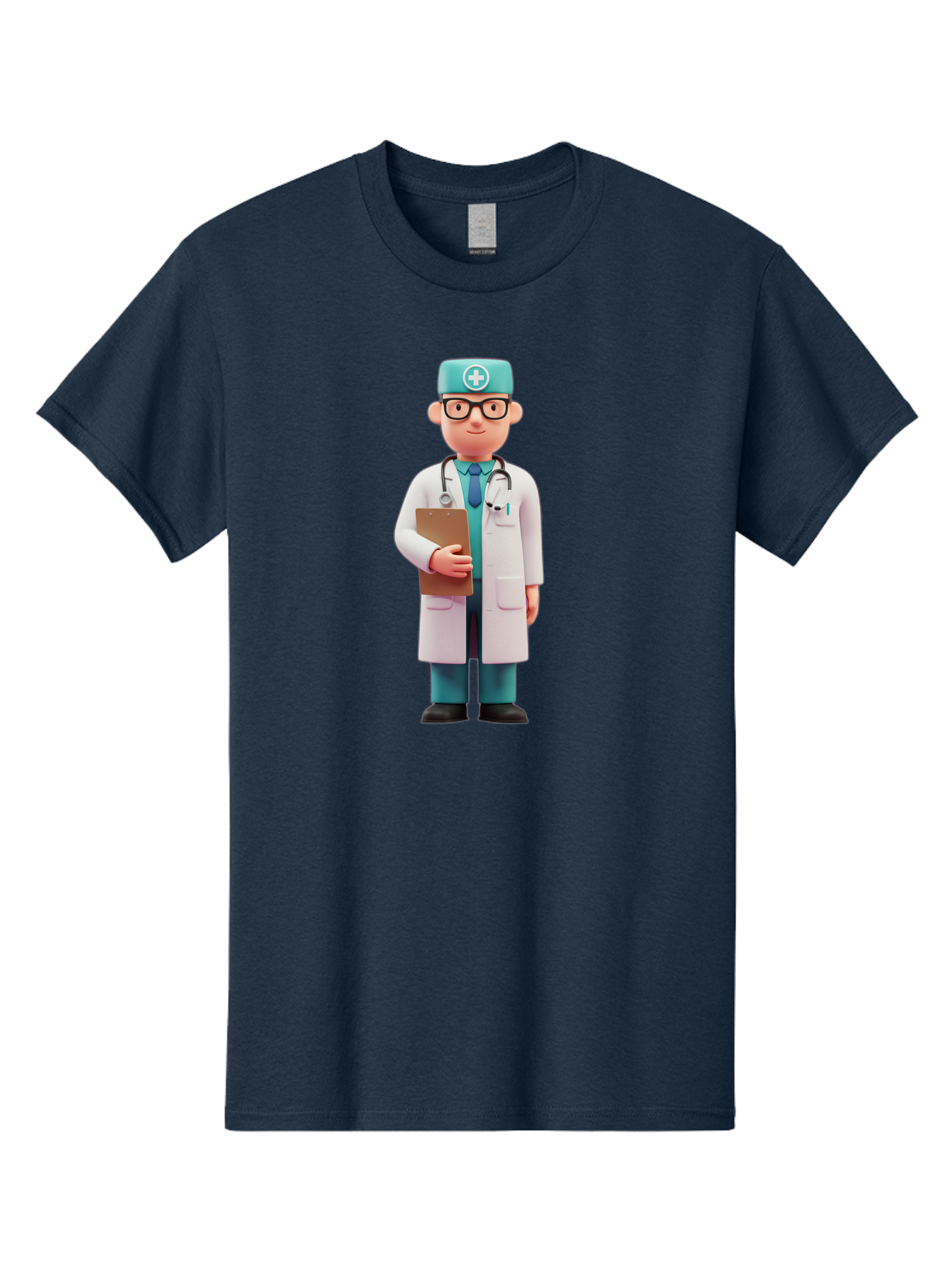 Doctor-Character-4 Men'S Graphic Tee, 100% Cotton, Comfortable Casual Summer Wear, Machine Washable, Cartoon Doctor, Medical Professional, White Coat, Stethoscope, Clipboard, Healthcare Worker, Medical Illustration, 3D Character, Baa471
