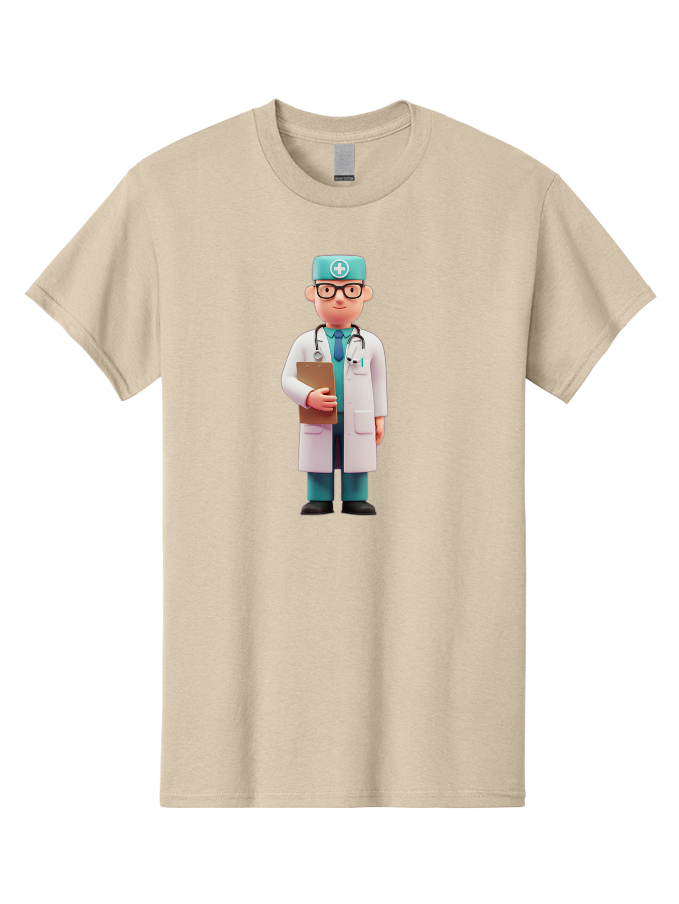 Doctor-Character-4 Men'S Graphic Tee, 100% Cotton, Comfortable Casual Summer Wear, Machine Washable, Cartoon Doctor, Medical Professional, White Coat, Stethoscope, Clipboard, Healthcare Worker, Medical Illustration, 3D Character, Baa471