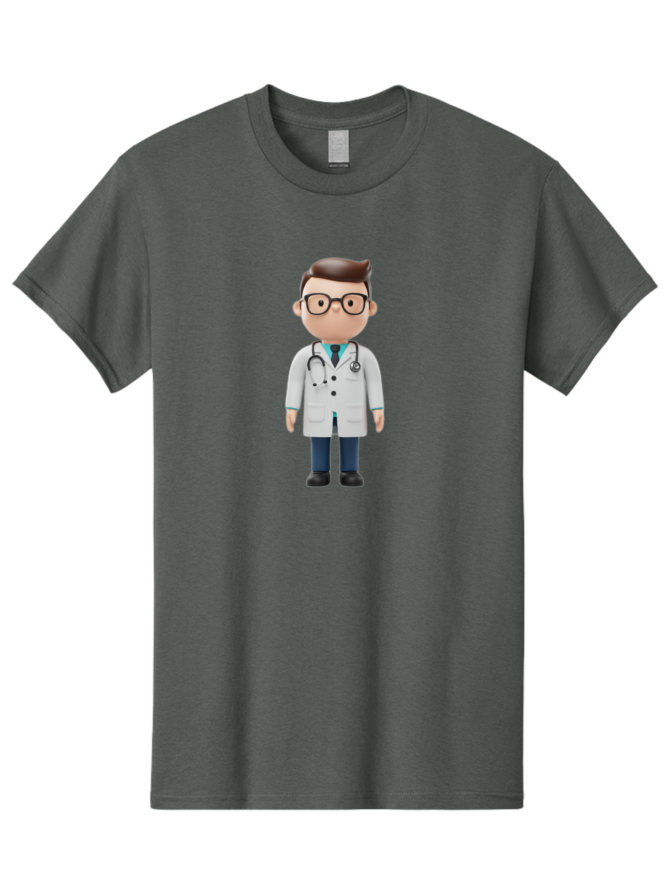 Doctor-Character Men'S Graphic Tee, 100% Cotton, Comfortable Casual Summer Wear, Machine Washable, Cartoon Doctor, Male Physician, Medical Professional, Doctor Character, Stethoscope Around Neck, White Lab Coat, Medical Attire, Baa472