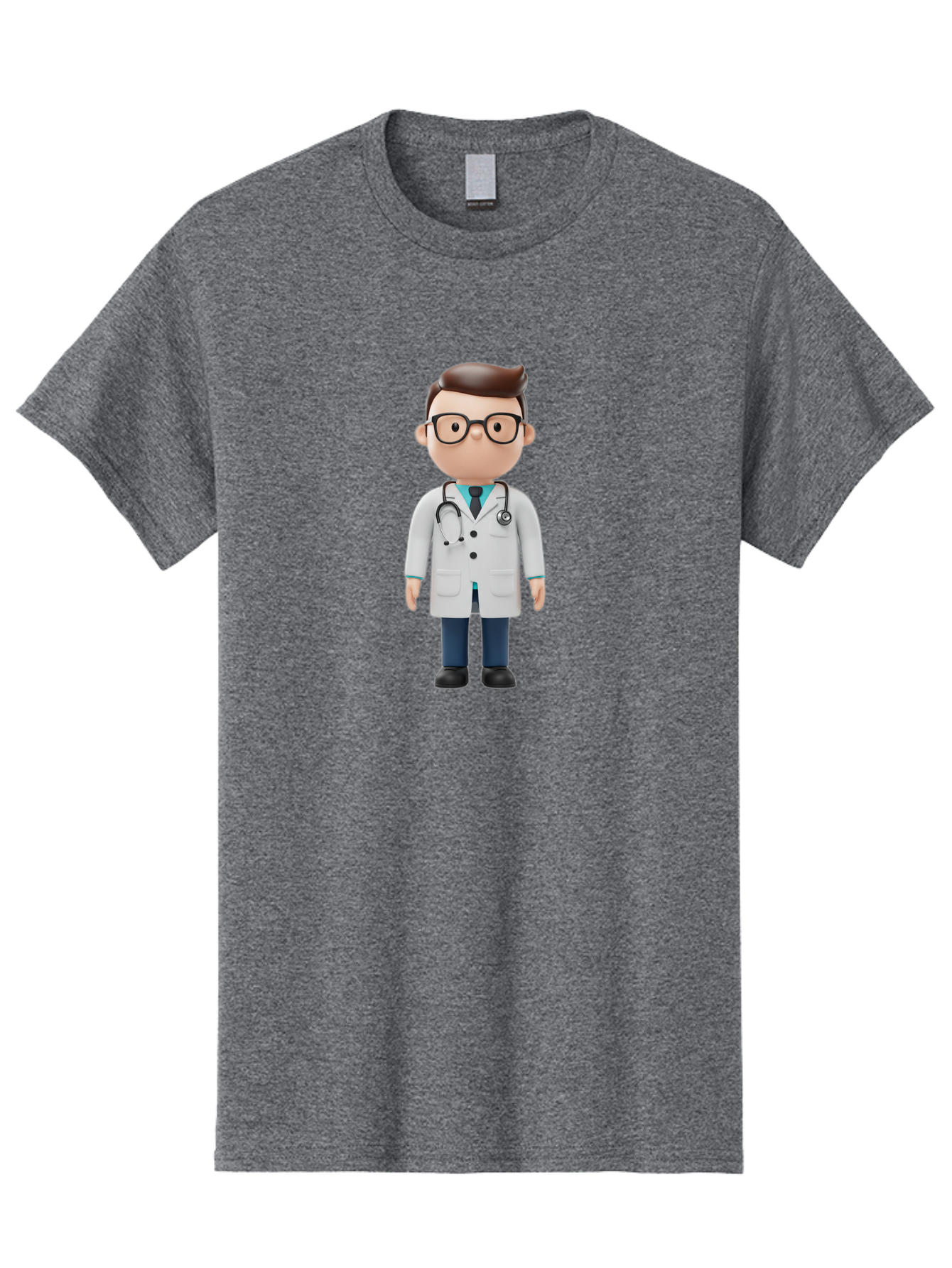 Doctor-Character Men'S Graphic Tee, 100% Cotton, Comfortable Casual Summer Wear, Machine Washable, Cartoon Doctor, Male Physician, Medical Professional, Doctor Character, Stethoscope Around Neck, White Lab Coat, Medical Attire, Baa472