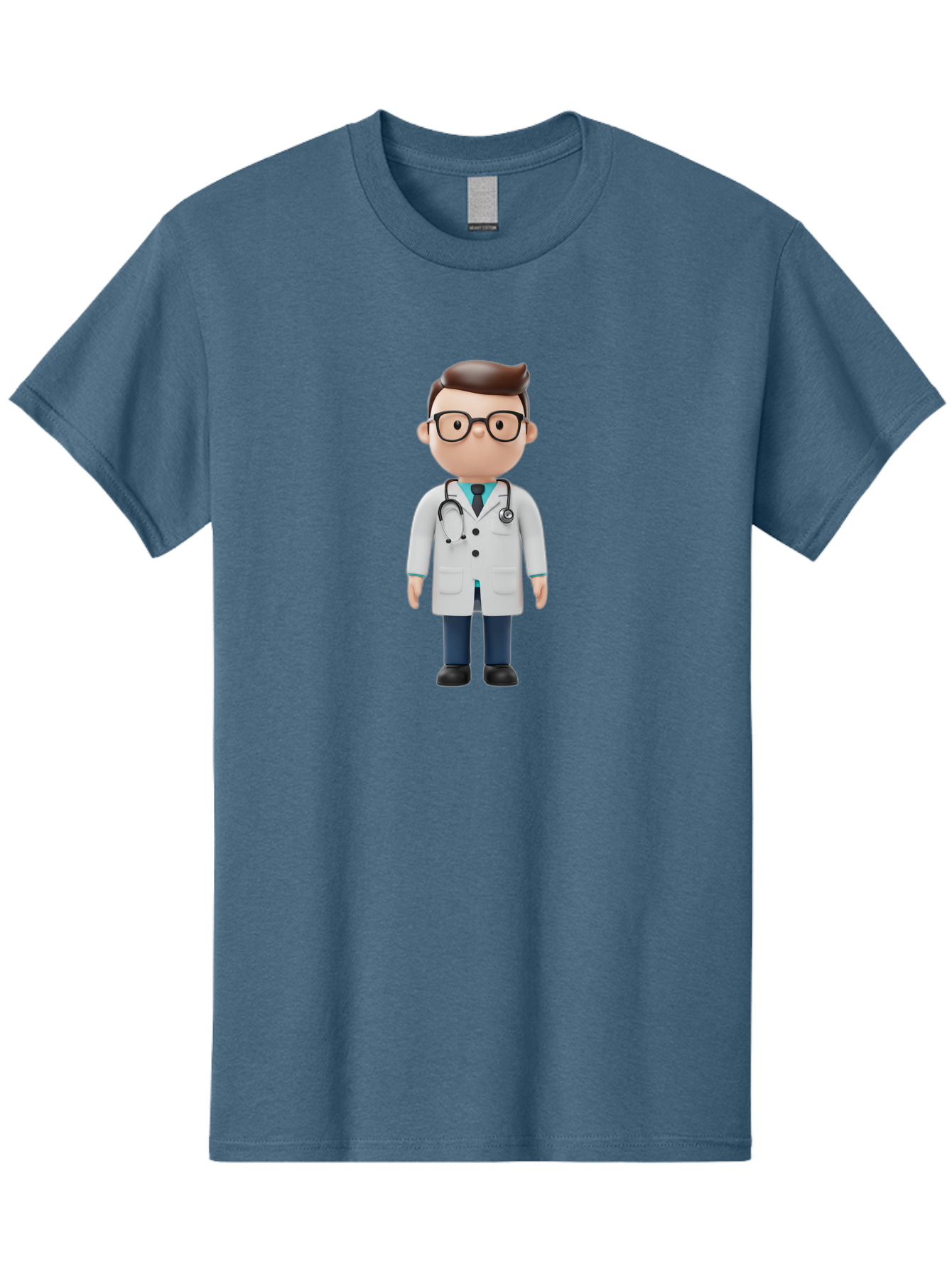 Doctor-Character Men'S Graphic Tee, 100% Cotton, Comfortable Casual Summer Wear, Machine Washable, Cartoon Doctor, Male Physician, Medical Professional, Doctor Character, Stethoscope Around Neck, White Lab Coat, Medical Attire, Baa472