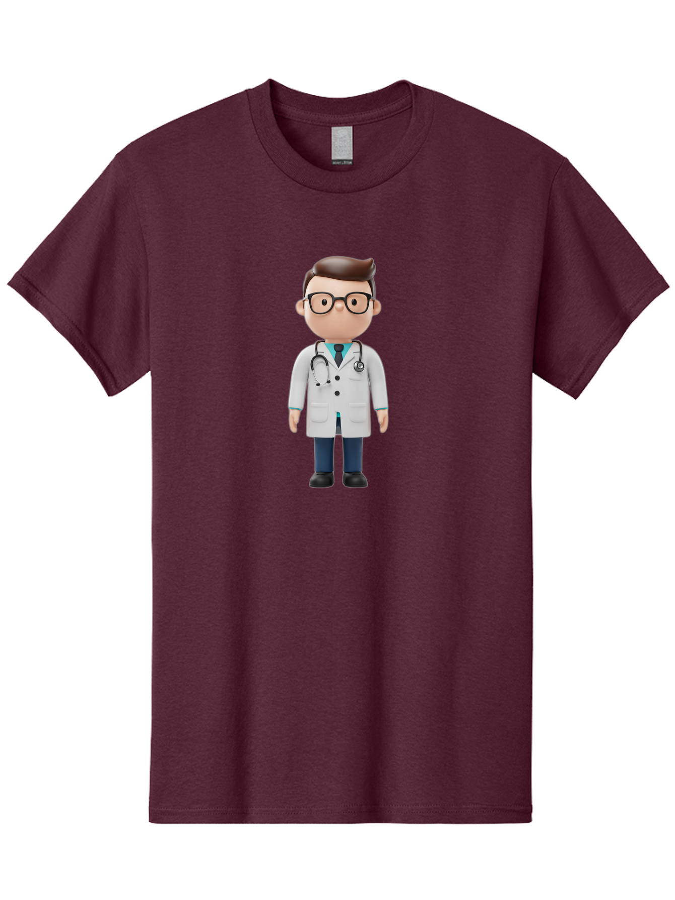 Doctor-Character Men'S Graphic Tee, 100% Cotton, Comfortable Casual Summer Wear, Machine Washable, Cartoon Doctor, Male Physician, Medical Professional, Doctor Character, Stethoscope Around Neck, White Lab Coat, Medical Attire, Baa472