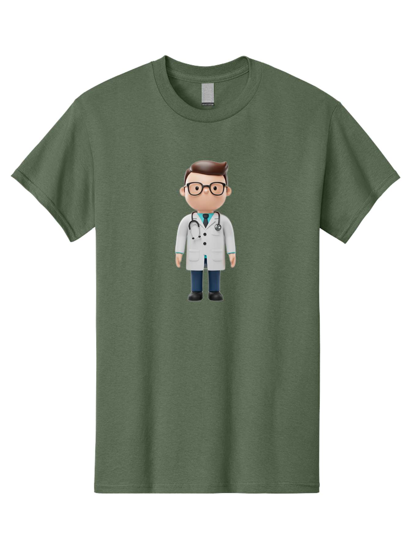 Doctor-Character Men'S Graphic Tee, 100% Cotton, Comfortable Casual Summer Wear, Machine Washable, Cartoon Doctor, Male Physician, Medical Professional, Doctor Character, Stethoscope Around Neck, White Lab Coat, Medical Attire, Baa472