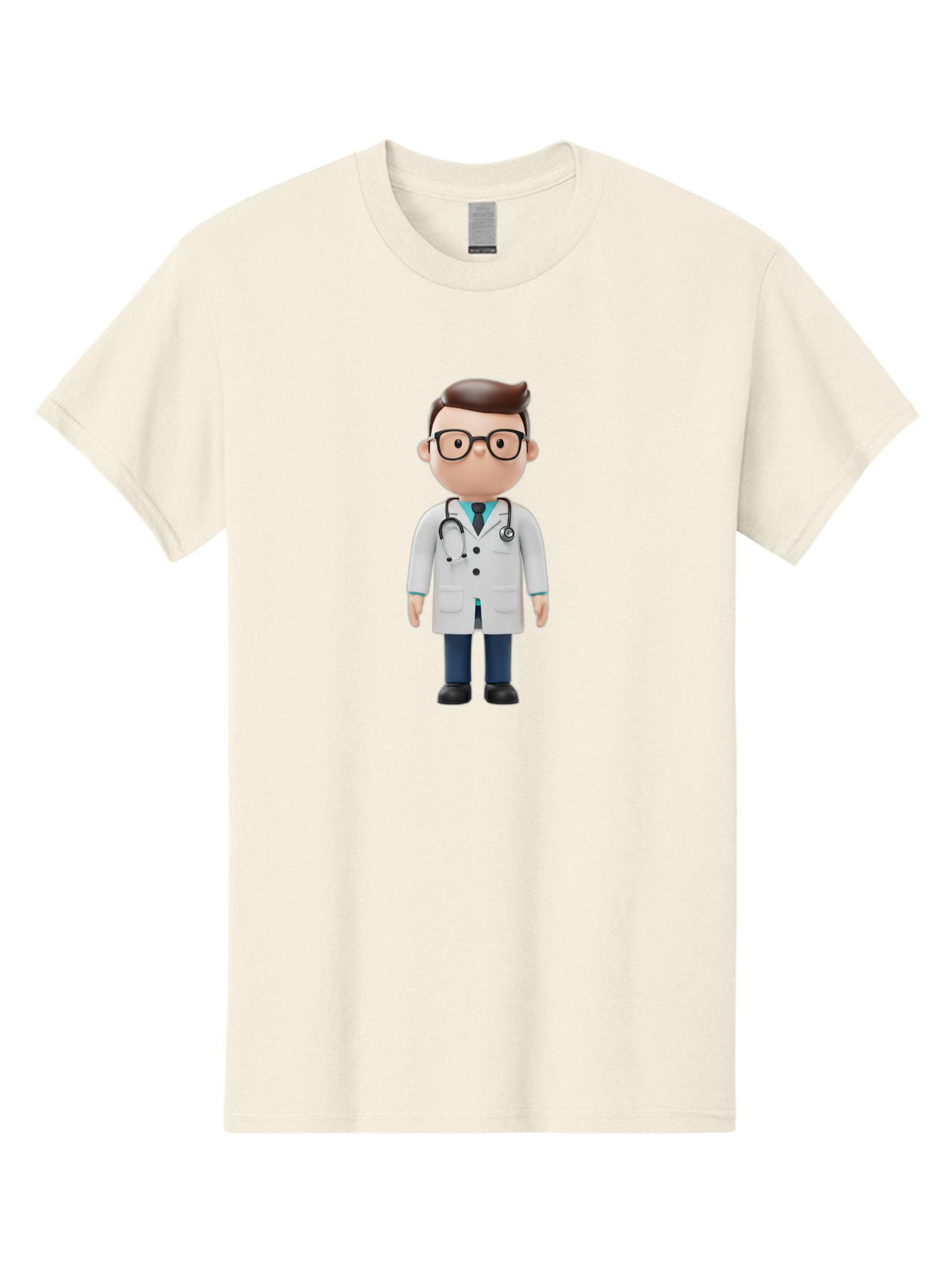 Doctor-Character Men'S Graphic Tee, 100% Cotton, Comfortable Casual Summer Wear, Machine Washable, Cartoon Doctor, Male Physician, Medical Professional, Doctor Character, Stethoscope Around Neck, White Lab Coat, Medical Attire, Baa472
