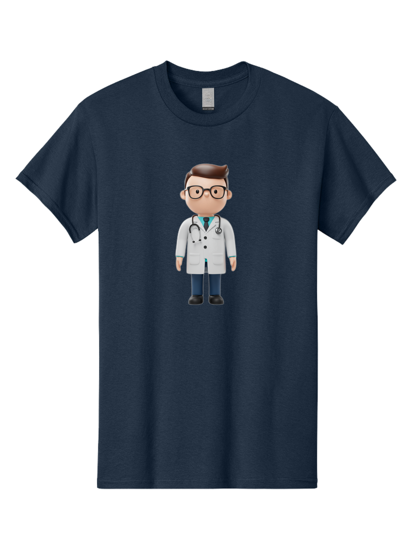 Doctor-Character Men'S Graphic Tee, 100% Cotton, Comfortable Casual Summer Wear, Machine Washable, Cartoon Doctor, Male Physician, Medical Professional, Doctor Character, Stethoscope Around Neck, White Lab Coat, Medical Attire, Baa472