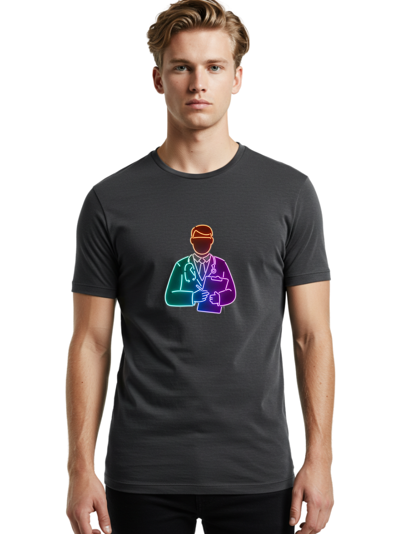 Doctor-Illustration Men'S Graphic Tee, 100% Cotton, Comfortable Casual Summer Wear, Machine Washable, Doctor With Stethoscope, Medical Professional, Healthcare Worker, Clipboard, Medical Notes, Writing, Doctor'S Badge, Medical Attire Baa474