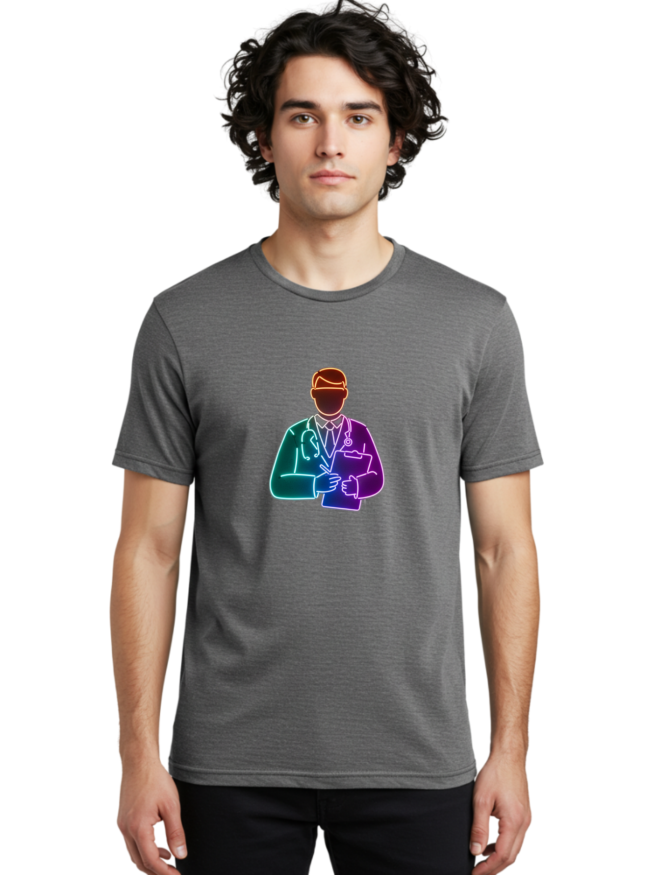 Doctor-Illustration Men'S Graphic Tee, 100% Cotton, Comfortable Casual Summer Wear, Machine Washable, Doctor With Stethoscope, Medical Professional, Healthcare Worker, Clipboard, Medical Notes, Writing, Doctor'S Badge, Medical Attire Baa474