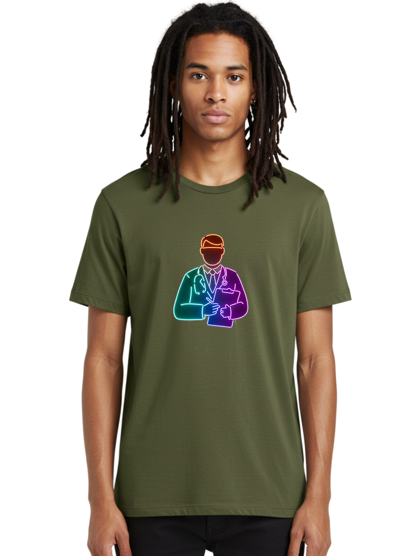 Doctor-Illustration Men'S Graphic Tee, 100% Cotton, Comfortable Casual Summer Wear, Machine Washable, Doctor With Stethoscope, Medical Professional, Healthcare Worker, Clipboard, Medical Notes, Writing, Doctor'S Badge, Medical Attire Baa474