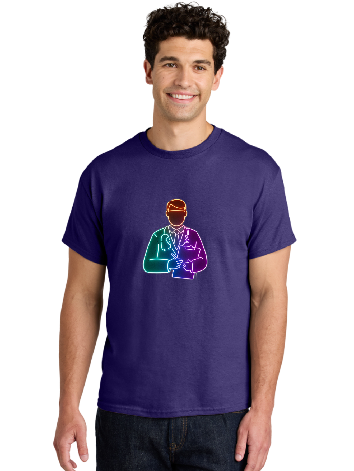 Doctor-Illustration Men'S Graphic Tee, 100% Cotton, Comfortable Casual Summer Wear, Machine Washable, Doctor With Stethoscope, Medical Professional, Healthcare Worker, Clipboard, Medical Notes, Writing, Doctor'S Badge, Medical Attire Baa474