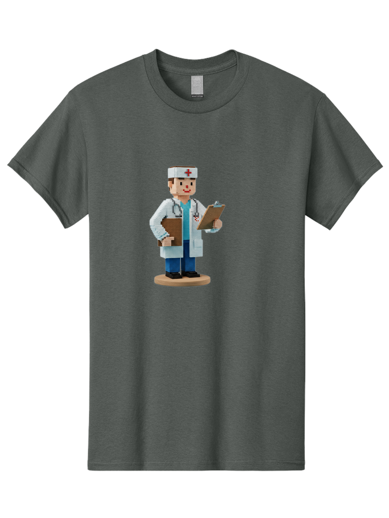 Doctor-Pixel-Art Men'S Graphic Tee, 100% Cotton, Comfortable Casual Summer Wear, Machine Washable, Pixel Art Doctor, Medical Professional, Healthcare Worker, White Coat, Stethoscope, Clipboard, Medical Records, Healthcare Services, Baa475
