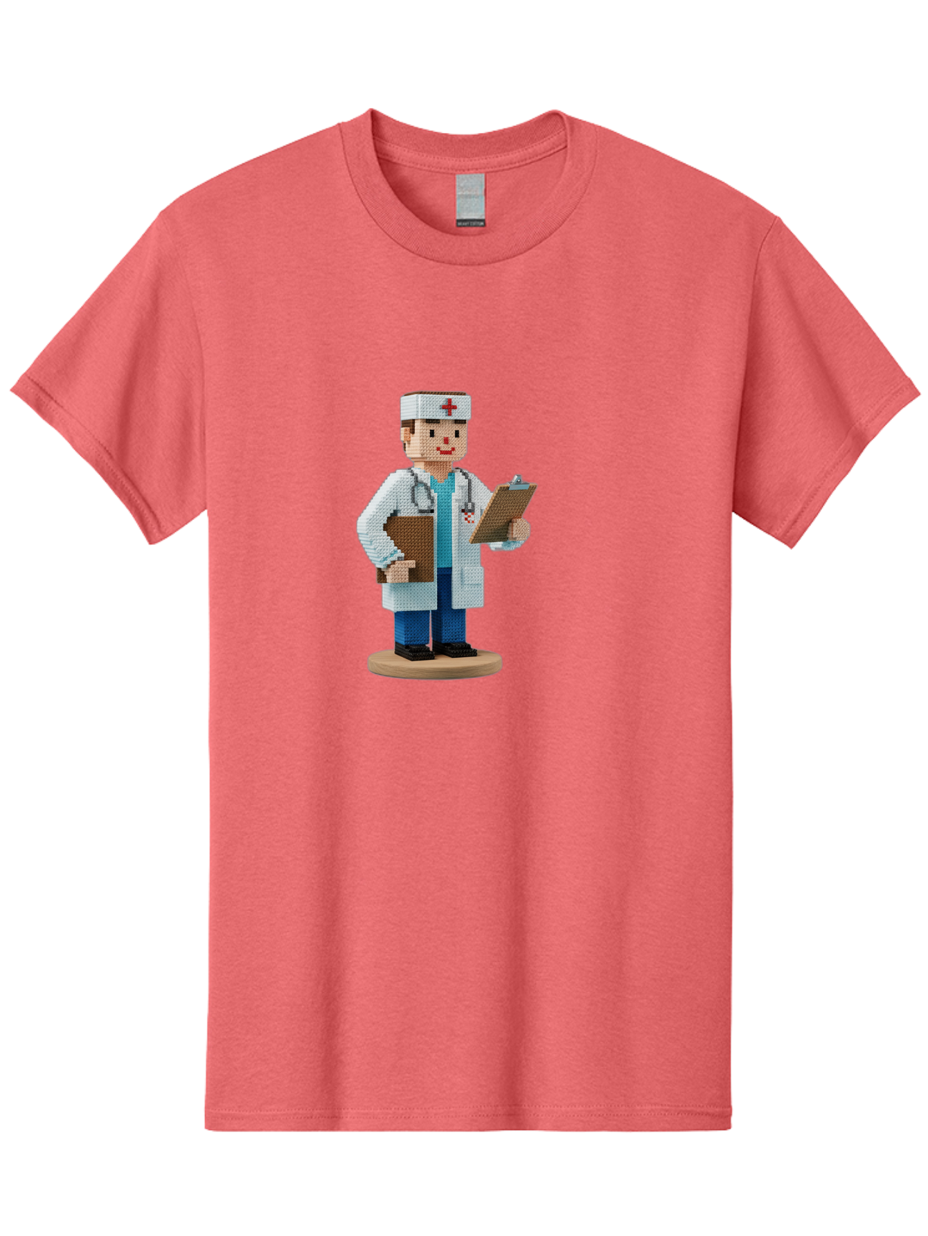 Doctor-Pixel-Art Men'S Graphic Tee, 100% Cotton, Comfortable Casual Summer Wear, Machine Washable, Pixel Art Doctor, Medical Professional, Healthcare Worker, White Coat, Stethoscope, Clipboard, Medical Records, Healthcare Services, Baa475