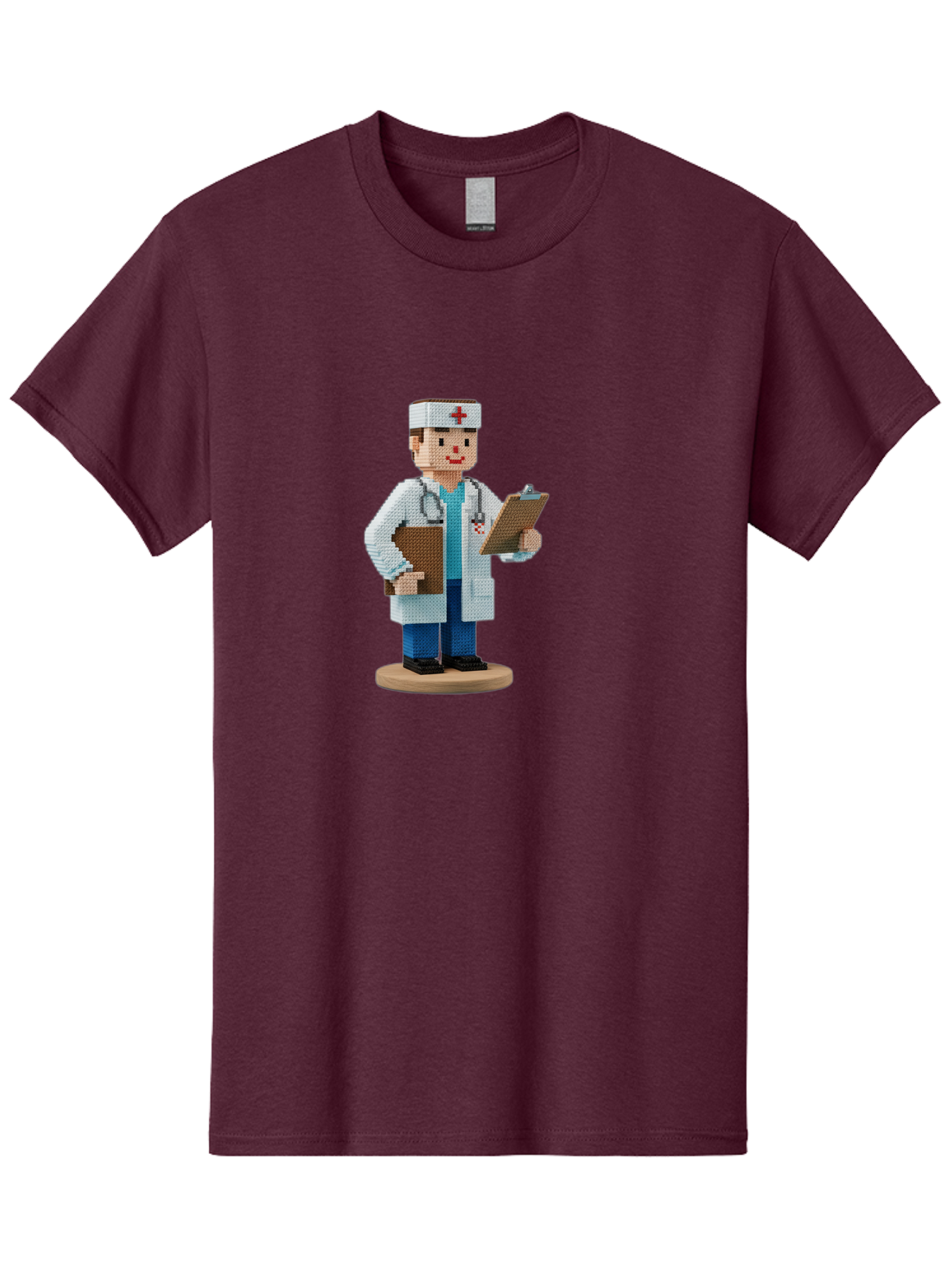 Doctor-Pixel-Art Men'S Graphic Tee, 100% Cotton, Comfortable Casual Summer Wear, Machine Washable, Pixel Art Doctor, Medical Professional, Healthcare Worker, White Coat, Stethoscope, Clipboard, Medical Records, Healthcare Services, Baa475