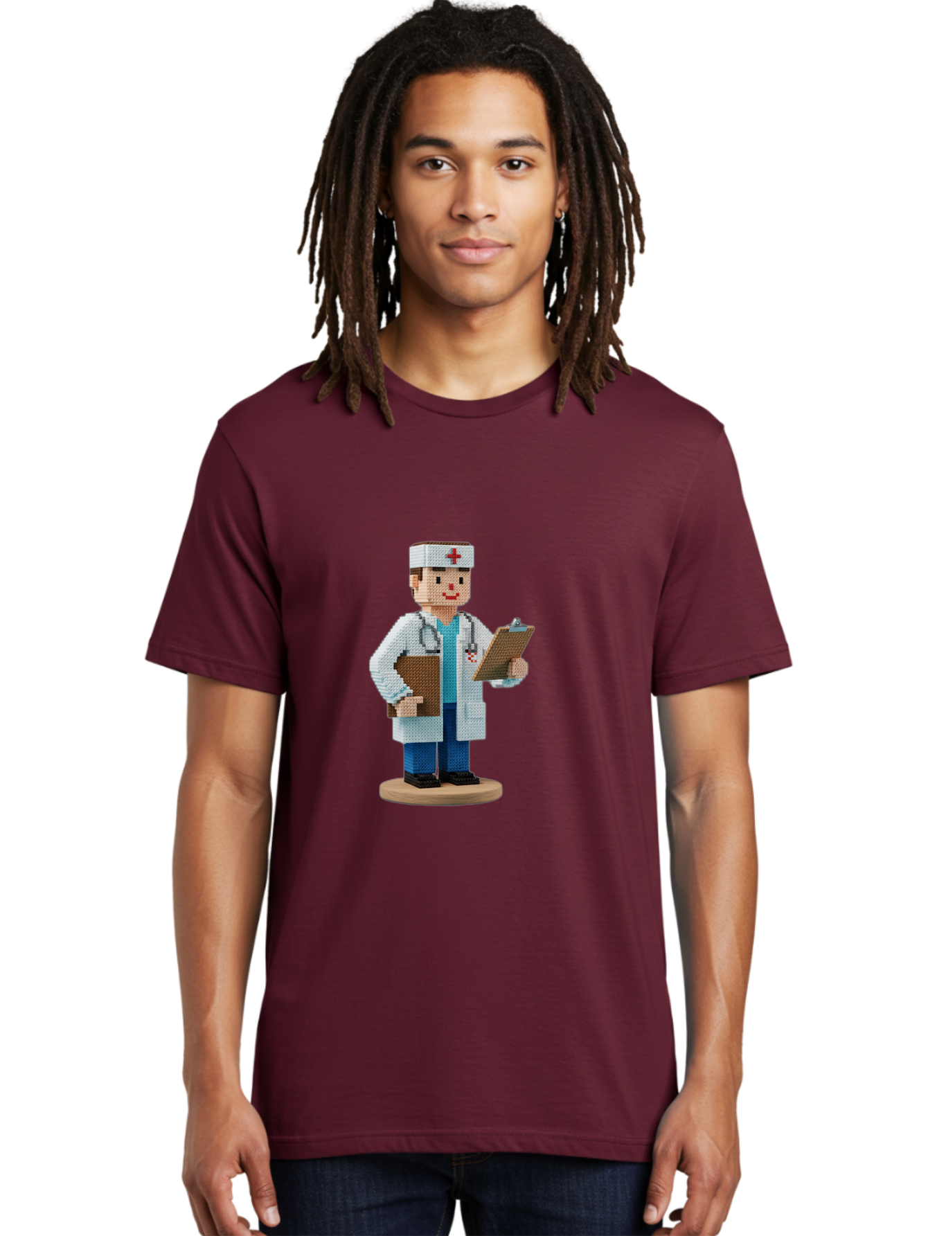 Doctor-Pixel-Art Men'S Graphic Tee, 100% Cotton, Comfortable Casual Summer Wear, Machine Washable, Pixel Art Doctor, Medical Professional, Healthcare Worker, White Coat, Stethoscope, Clipboard, Medical Records, Healthcare Services, Baa475