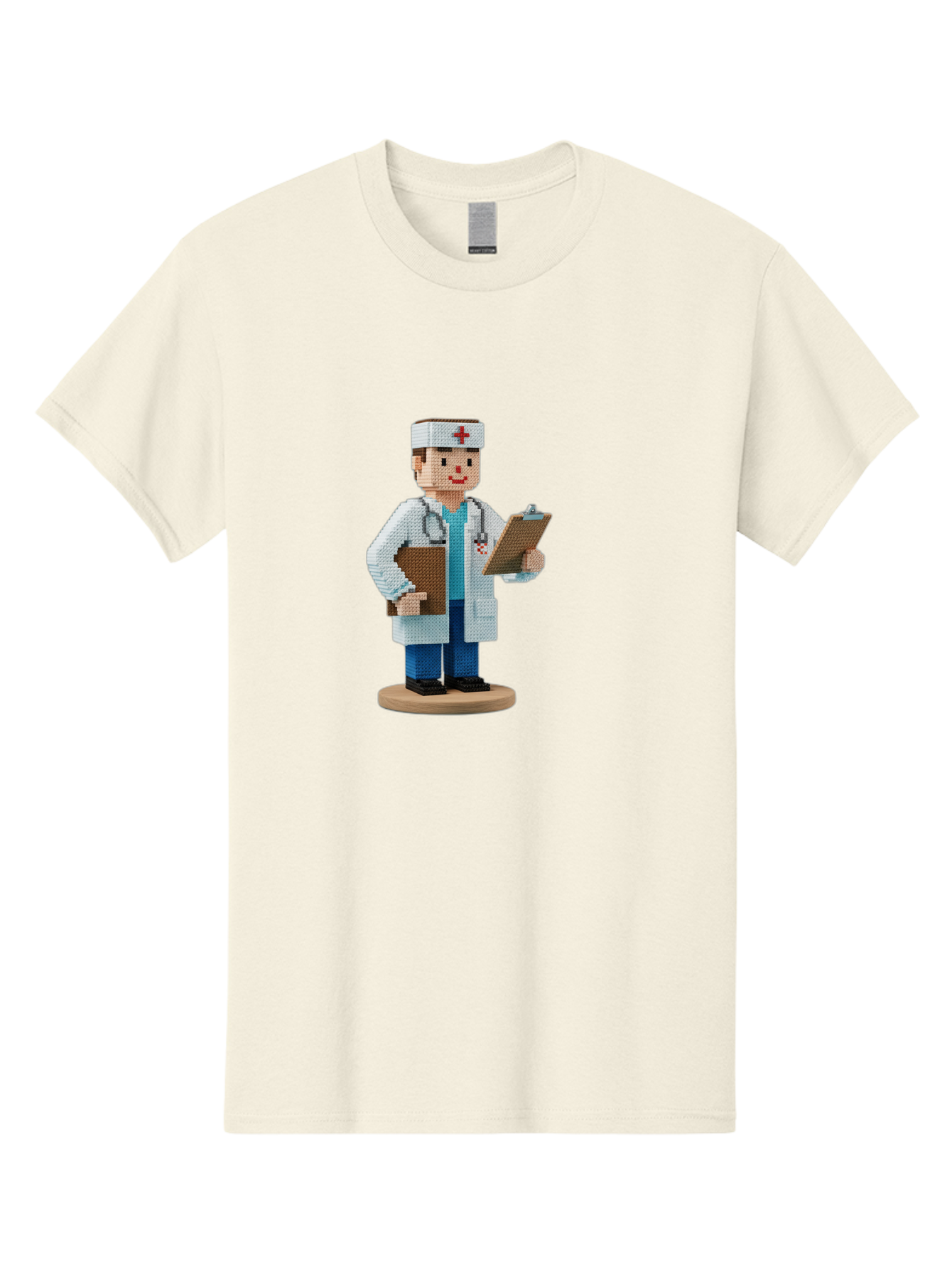 Doctor-Pixel-Art Men'S Graphic Tee, 100% Cotton, Comfortable Casual Summer Wear, Machine Washable, Pixel Art Doctor, Medical Professional, Healthcare Worker, White Coat, Stethoscope, Clipboard, Medical Records, Healthcare Services, Baa475