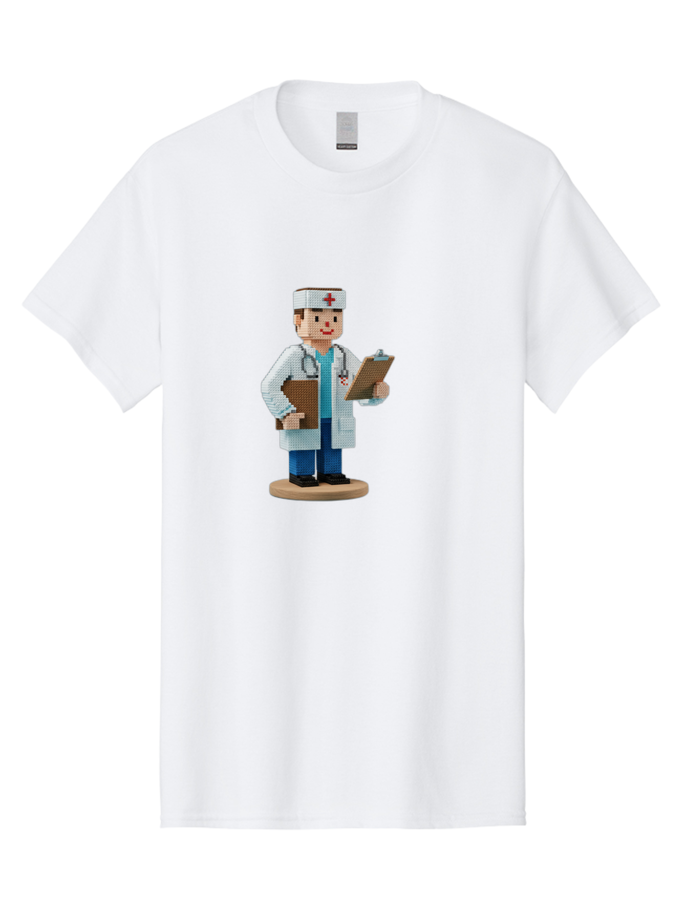 Doctor-Pixel-Art Men'S Graphic Tee, 100% Cotton, Comfortable Casual Summer Wear, Machine Washable, Pixel Art Doctor, Medical Professional, Healthcare Worker, White Coat, Stethoscope, Clipboard, Medical Records, Healthcare Services, Baa475