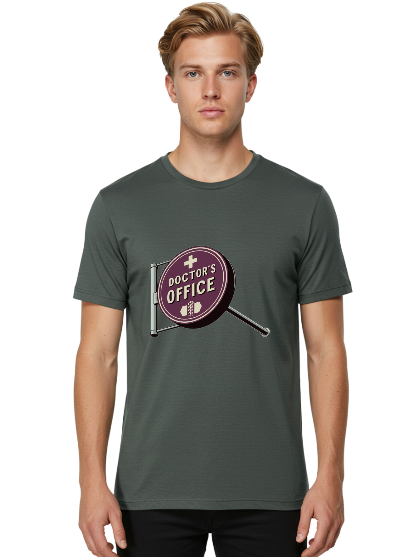Doctor-S-Office-1 Men'S Graphic Tee, 100% Cotton, Comfortable Casual Summer Wear, Machine Washable, Doctor'S Office Sign, Medical Symbol, Healthcare Logo, Red Circle, White Cross, Snake Wrapped Around Staff, Medical Icons, Vintage Style Baa476