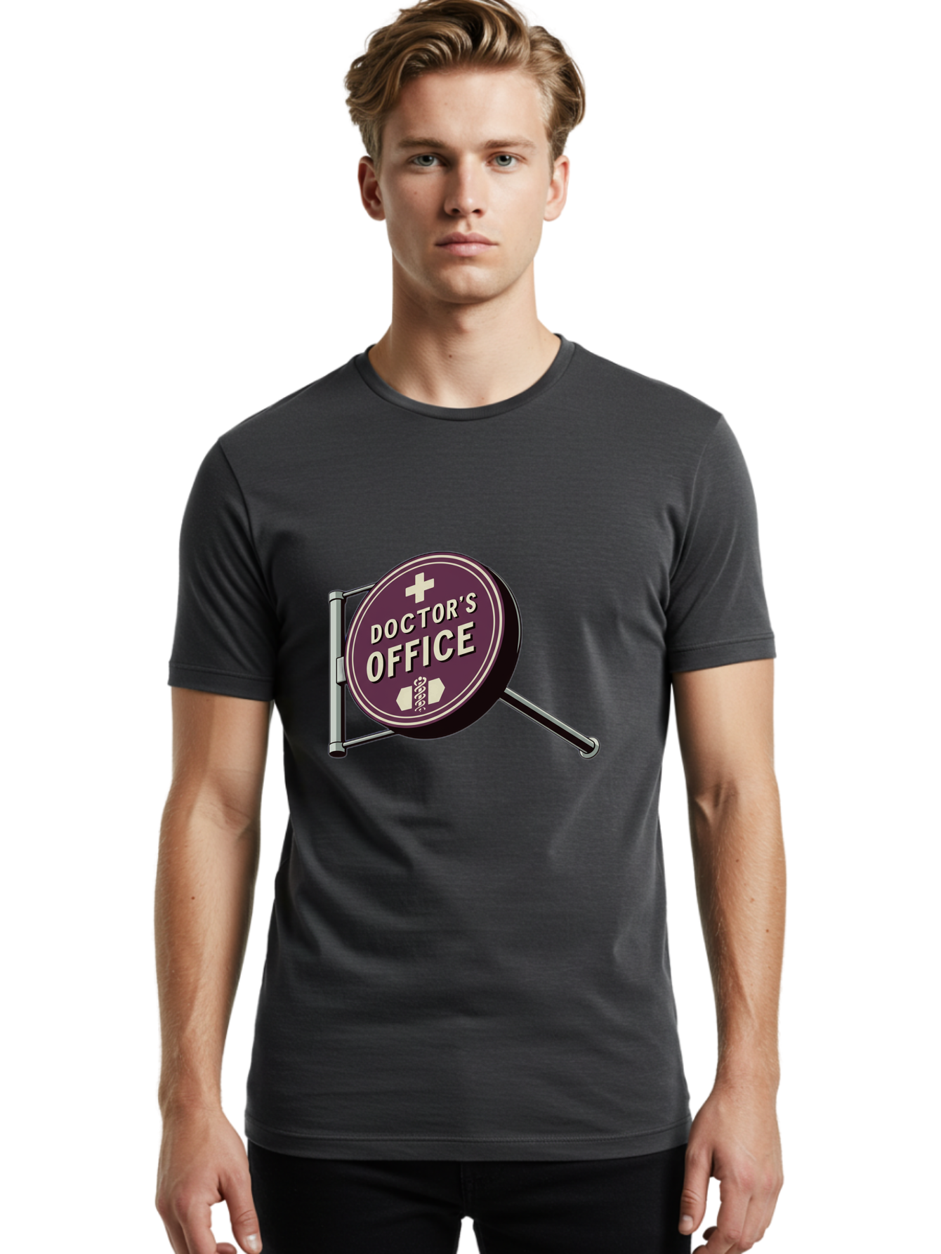 Doctor-S-Office-1 Men'S Graphic Tee, 100% Cotton, Comfortable Casual Summer Wear, Machine Washable, Doctor'S Office Sign, Medical Symbol, Healthcare Logo, Red Circle, White Cross, Snake Wrapped Around Staff, Medical Icons, Vintage Style Baa476