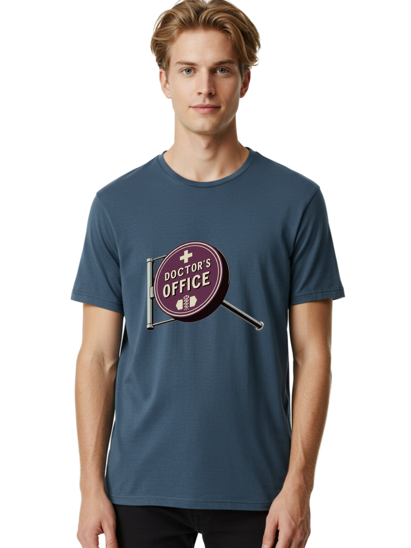 Doctor-S-Office-1 Men'S Graphic Tee, 100% Cotton, Comfortable Casual Summer Wear, Machine Washable, Doctor'S Office Sign, Medical Symbol, Healthcare Logo, Red Circle, White Cross, Snake Wrapped Around Staff, Medical Icons, Vintage Style Baa476