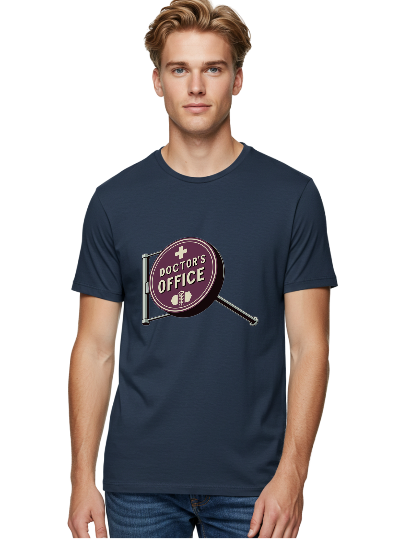 Doctor-S-Office-1 Men'S Graphic Tee, 100% Cotton, Comfortable Casual Summer Wear, Machine Washable, Doctor'S Office Sign, Medical Symbol, Healthcare Logo, Red Circle, White Cross, Snake Wrapped Around Staff, Medical Icons, Vintage Style Baa476