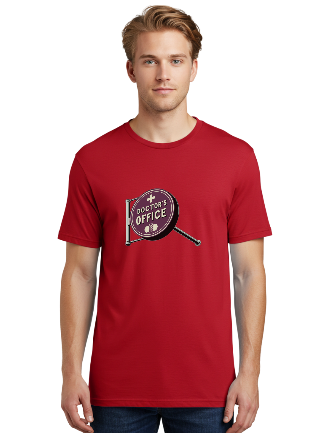 Doctor-S-Office-1 Men'S Graphic Tee, 100% Cotton, Comfortable Casual Summer Wear, Machine Washable, Doctor'S Office Sign, Medical Symbol, Healthcare Logo, Red Circle, White Cross, Snake Wrapped Around Staff, Medical Icons, Vintage Style Baa476