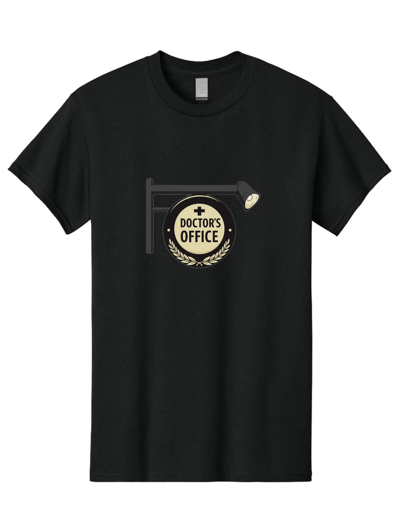 Doctor-S-Office-4 Men'S Graphic Tee, 100% Cotton, Comfortable Casual Summer Wear, Machine Washable, Doctor'S Office Sign, Hanging Sign, Medical Cross, White Laurel Wreath, Black Metal Pole, Spotlight, Medical Office, Healthcare, Baa479