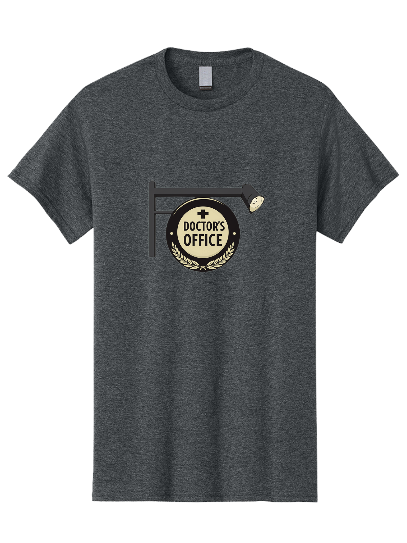 Doctor-S-Office-4 Men'S Graphic Tee, 100% Cotton, Comfortable Casual Summer Wear, Machine Washable, Doctor'S Office Sign, Hanging Sign, Medical Cross, White Laurel Wreath, Black Metal Pole, Spotlight, Medical Office, Healthcare, Baa479