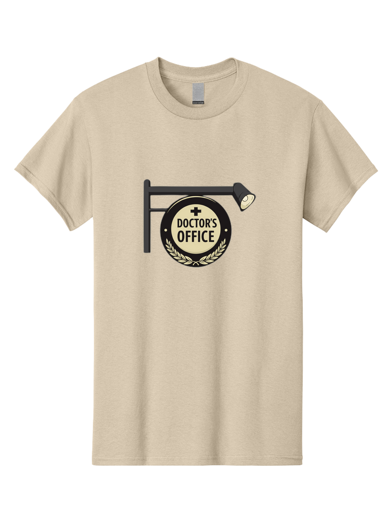 Doctor-S-Office-4 Men'S Graphic Tee, 100% Cotton, Comfortable Casual Summer Wear, Machine Washable, Doctor'S Office Sign, Hanging Sign, Medical Cross, White Laurel Wreath, Black Metal Pole, Spotlight, Medical Office, Healthcare, Baa479