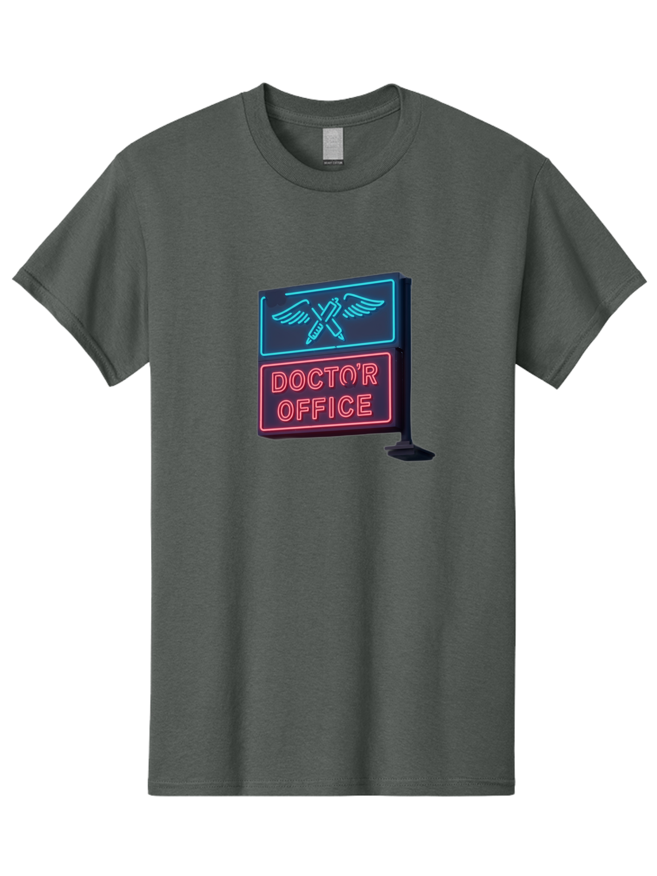 Doctor-S-Office-Neon-Sign Men'S Graphic Tee, 100% Cotton, Comfortable Casual Summer Wear, Machine Washable, Neon Sign, Doctor'S Office Sign, Medical Symbol, Crossed Syringes, Winged Design, Clinic Signage, Medical Office Decor, Baa481