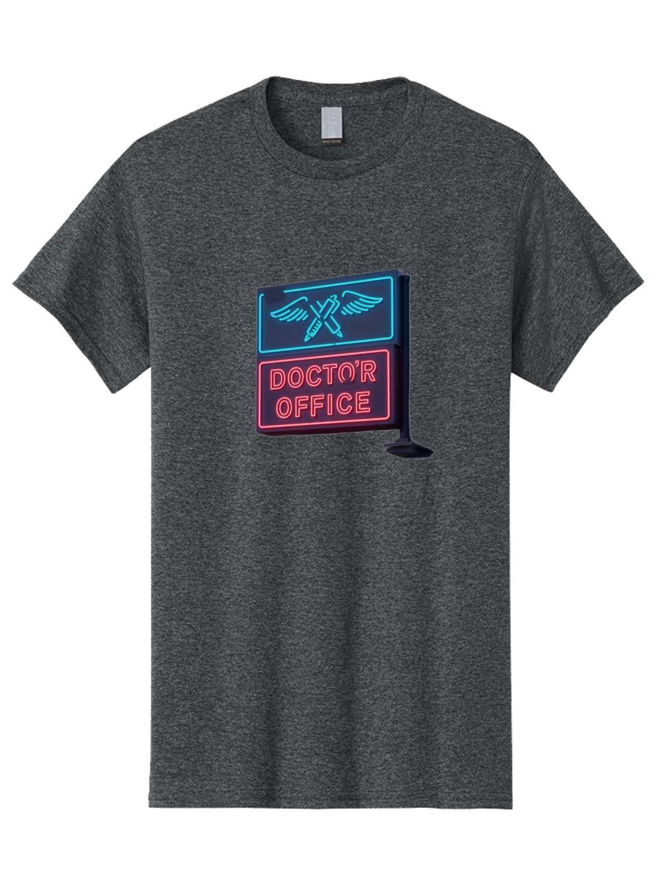 Doctor-S-Office-Neon-Sign Men'S Graphic Tee, 100% Cotton, Comfortable Casual Summer Wear, Machine Washable, Neon Sign, Doctor'S Office Sign, Medical Symbol, Crossed Syringes, Winged Design, Clinic Signage, Medical Office Decor, Baa481