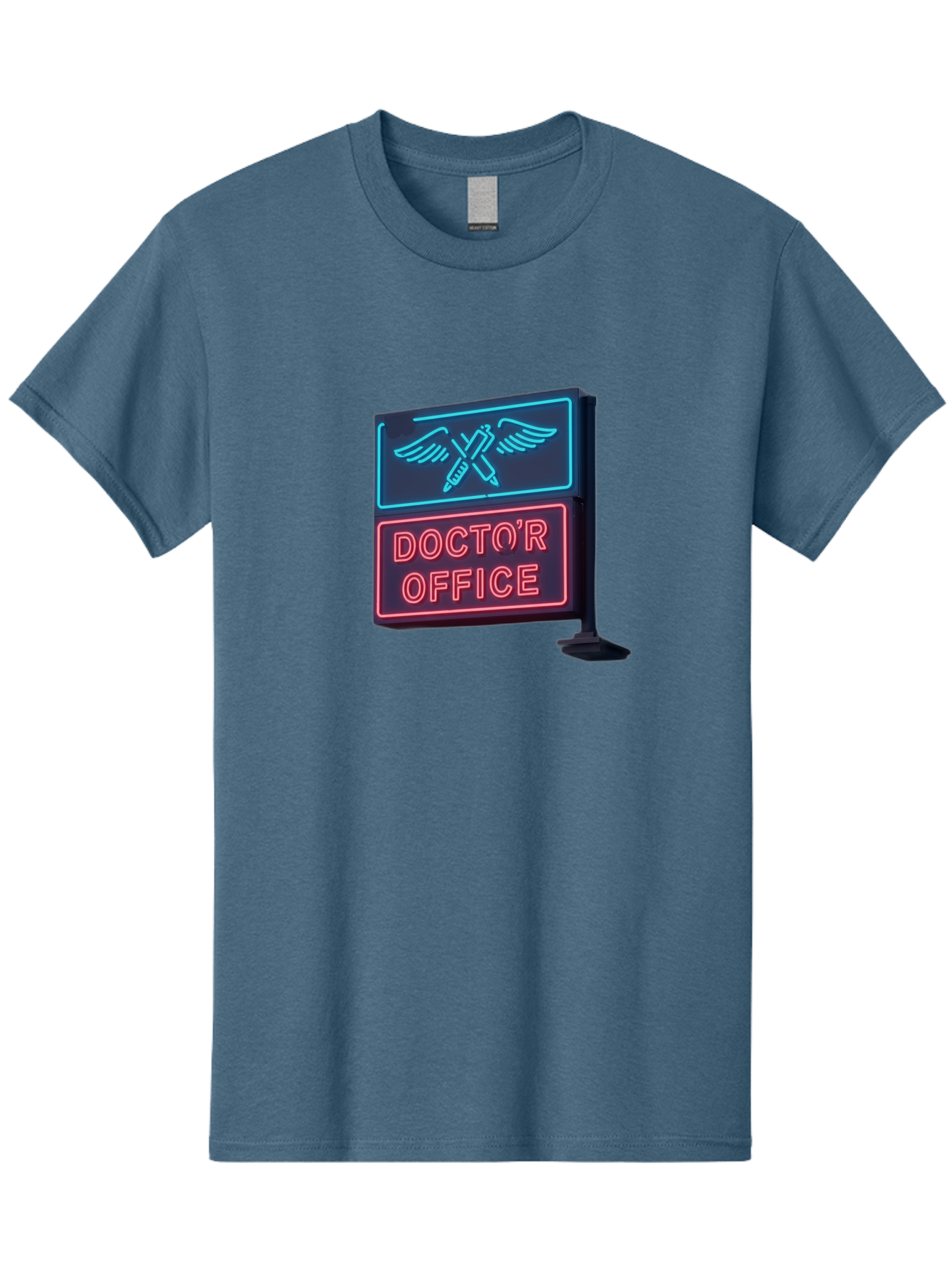 Doctor-S-Office-Neon-Sign Men'S Graphic Tee, 100% Cotton, Comfortable Casual Summer Wear, Machine Washable, Neon Sign, Doctor'S Office Sign, Medical Symbol, Crossed Syringes, Winged Design, Clinic Signage, Medical Office Decor, Baa481