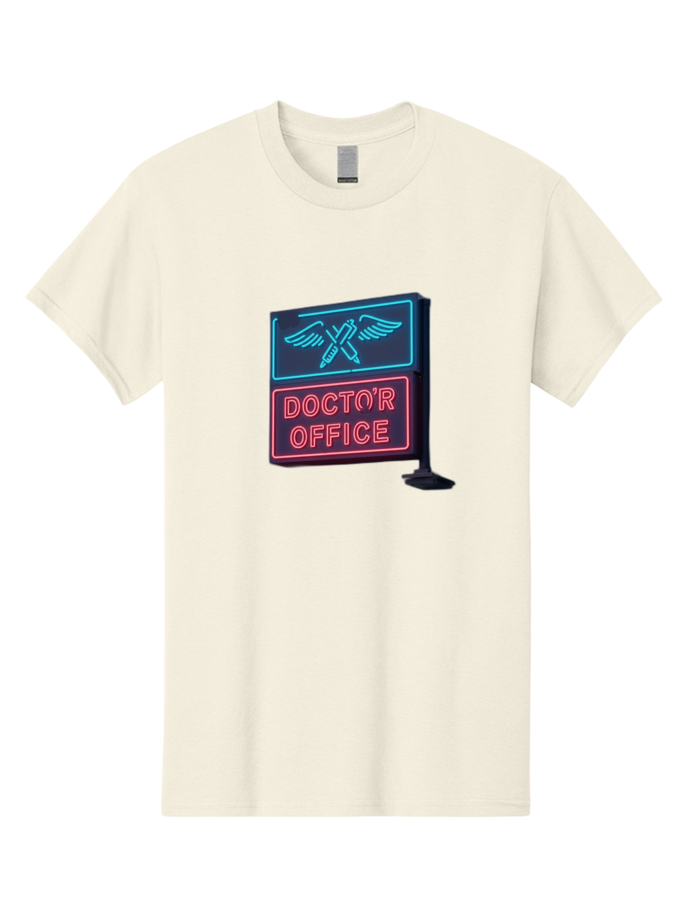 Doctor-S-Office-Neon-Sign Men'S Graphic Tee, 100% Cotton, Comfortable Casual Summer Wear, Machine Washable, Neon Sign, Doctor'S Office Sign, Medical Symbol, Crossed Syringes, Winged Design, Clinic Signage, Medical Office Decor, Baa481