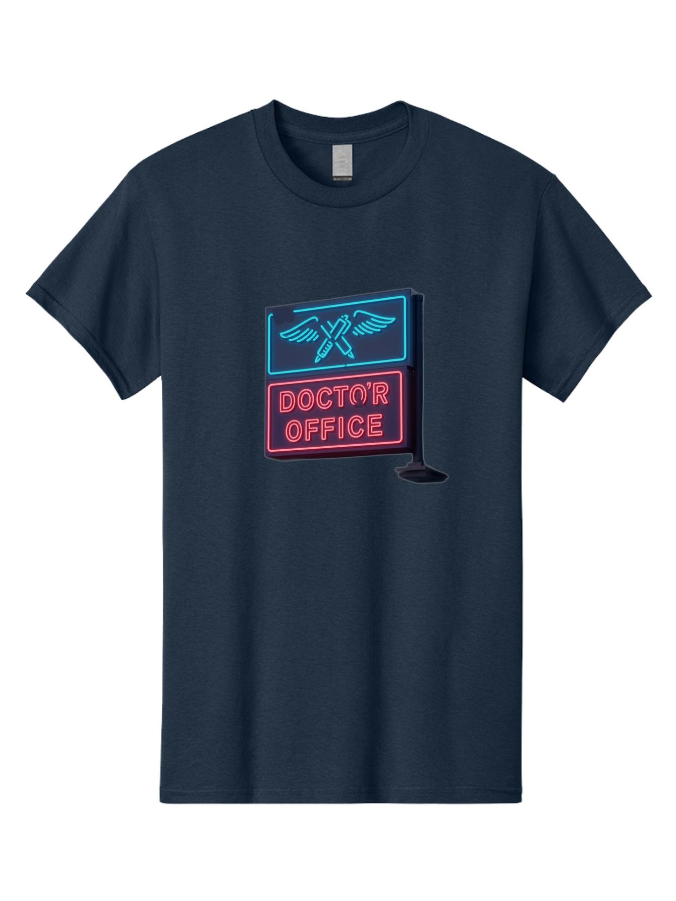 Doctor-S-Office-Neon-Sign Men'S Graphic Tee, 100% Cotton, Comfortable Casual Summer Wear, Machine Washable, Neon Sign, Doctor'S Office Sign, Medical Symbol, Crossed Syringes, Winged Design, Clinic Signage, Medical Office Decor, Baa481