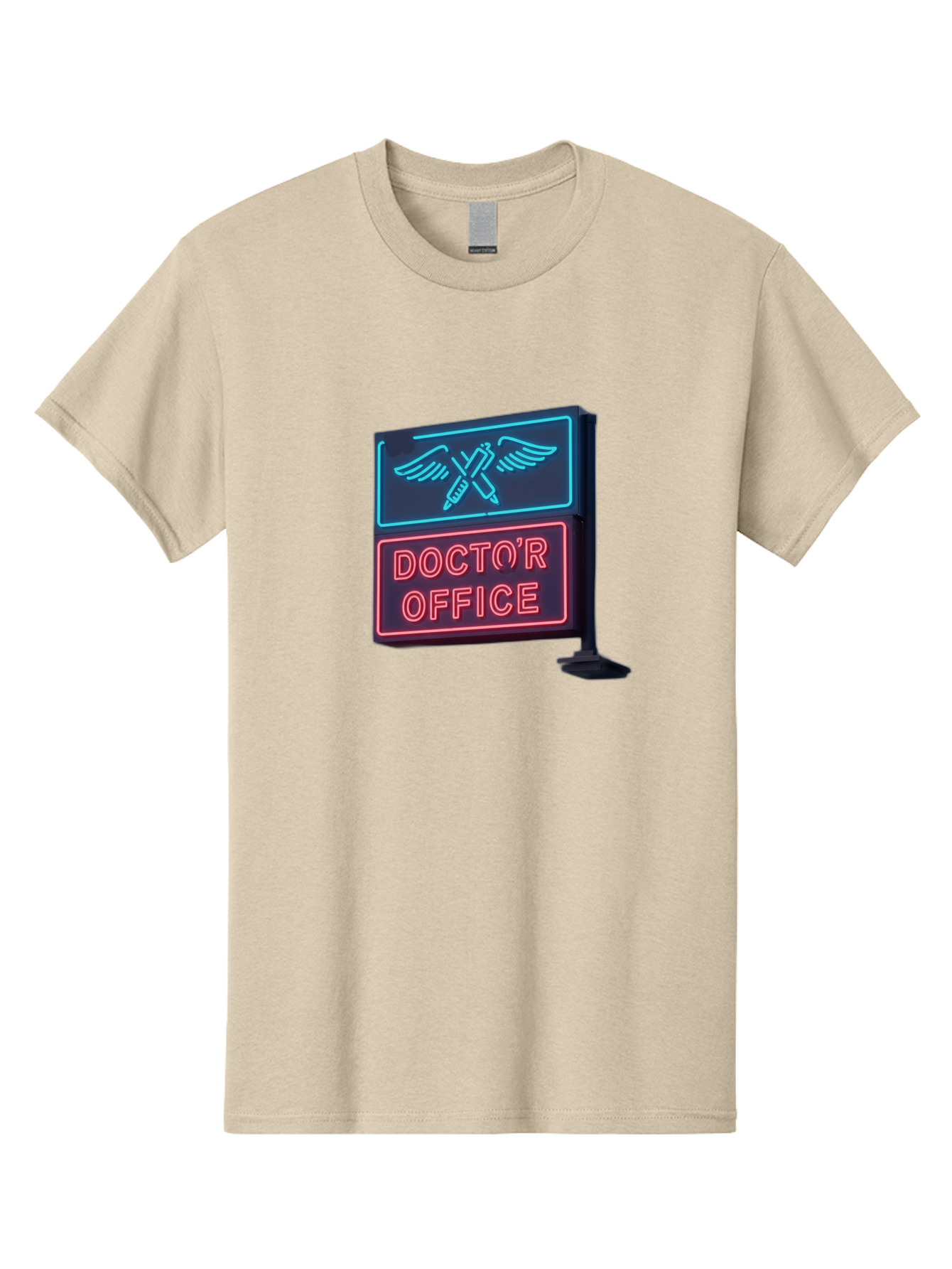 Doctor-S-Office-Neon-Sign Men'S Graphic Tee, 100% Cotton, Comfortable Casual Summer Wear, Machine Washable, Neon Sign, Doctor'S Office Sign, Medical Symbol, Crossed Syringes, Winged Design, Clinic Signage, Medical Office Decor, Baa481
