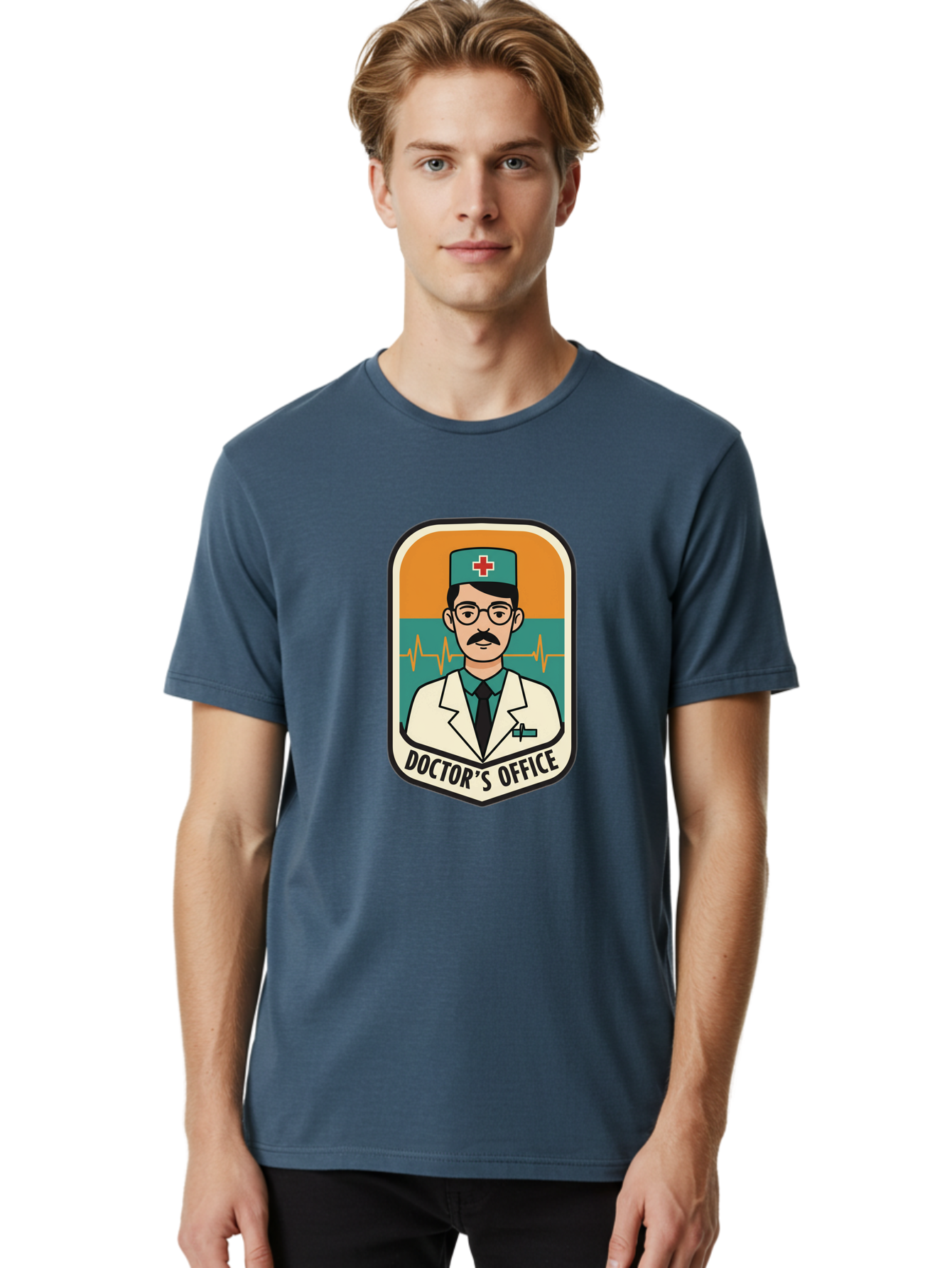 Doctor-S-Office Men'S Graphic Tee, 100% Cotton, Comfortable Casual Summer Wear, Machine Washable, Male Doctor, Medical Professional, Doctor'S Office, Healthcare Services, Medical Checkup, Health Monitoring, Ecg Reading, Medical Staff, Baa482
