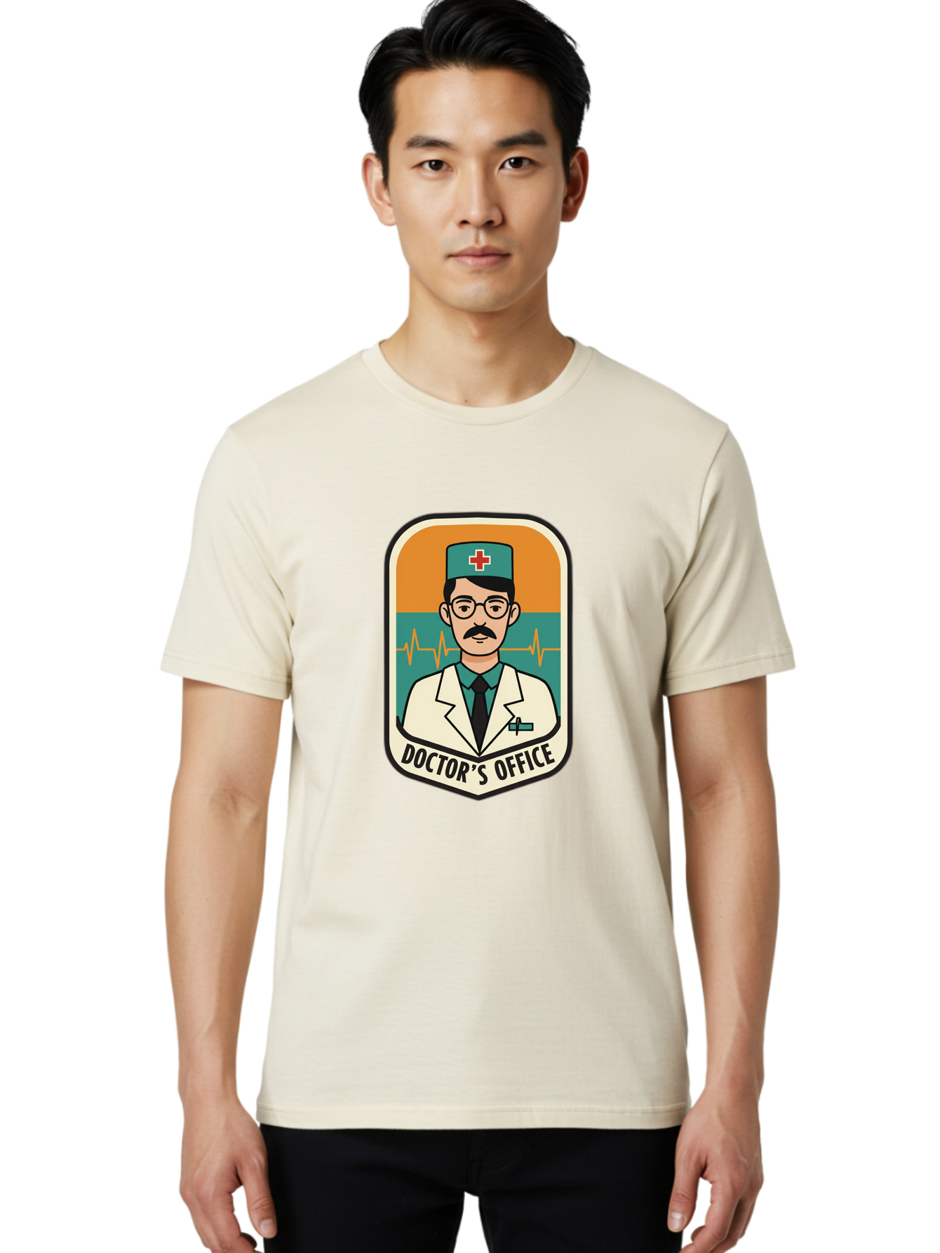 Doctor-S-Office Men'S Graphic Tee, 100% Cotton, Comfortable Casual Summer Wear, Machine Washable, Male Doctor, Medical Professional, Doctor'S Office, Healthcare Services, Medical Checkup, Health Monitoring, Ecg Reading, Medical Staff, Baa482