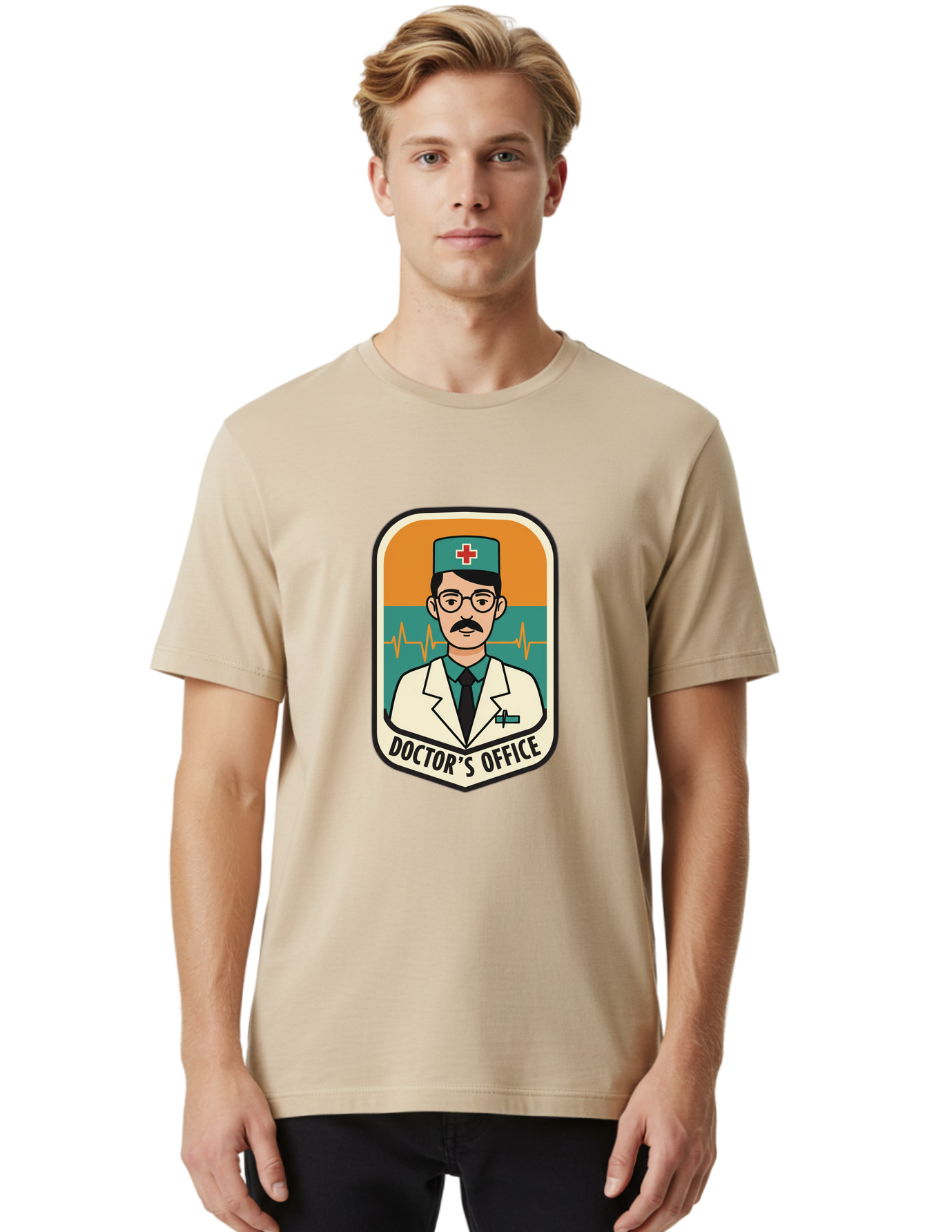 Doctor-S-Office Men'S Graphic Tee, 100% Cotton, Comfortable Casual Summer Wear, Machine Washable, Male Doctor, Medical Professional, Doctor'S Office, Healthcare Services, Medical Checkup, Health Monitoring, Ecg Reading, Medical Staff, Baa482