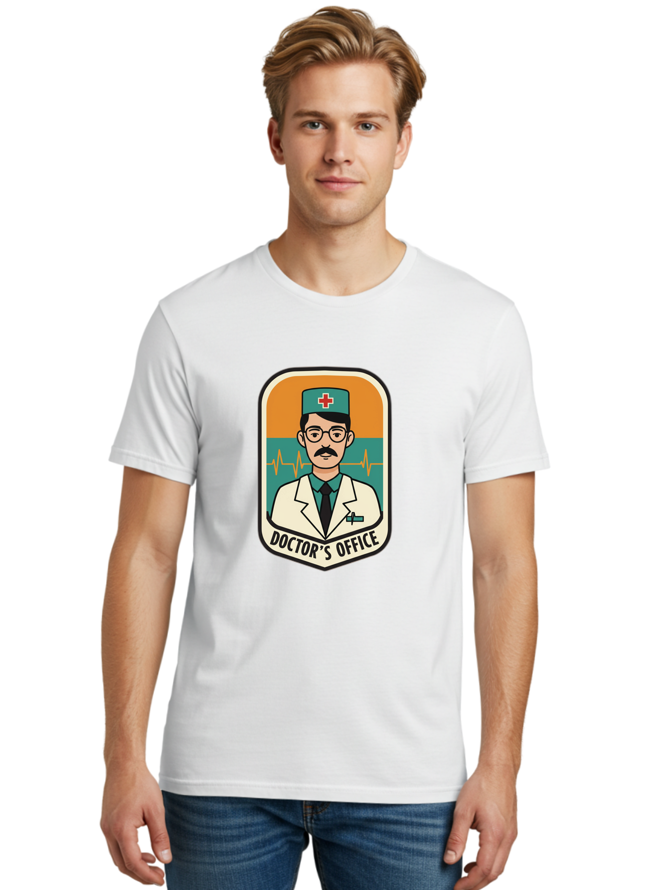Doctor-S-Office Men'S Graphic Tee, 100% Cotton, Comfortable Casual Summer Wear, Machine Washable, Male Doctor, Medical Professional, Doctor'S Office, Healthcare Services, Medical Checkup, Health Monitoring, Ecg Reading, Medical Staff, Baa482