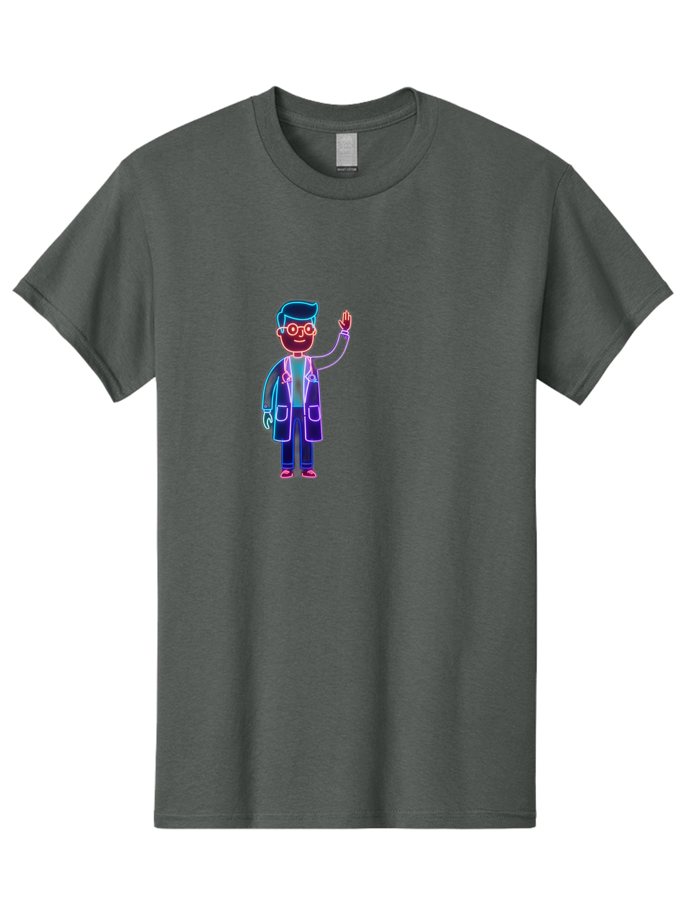 Doctor-Wave Men'S Graphic Tee, 100% Cotton, Comfortable Casual Summer Wear, Machine Washable, Cartoon Doctor, Medical Professional, Waving Gesture, Stethoscope, White Coat, Friendly Demeanor, Healthcare Worker, Medical Illustration, Baa483