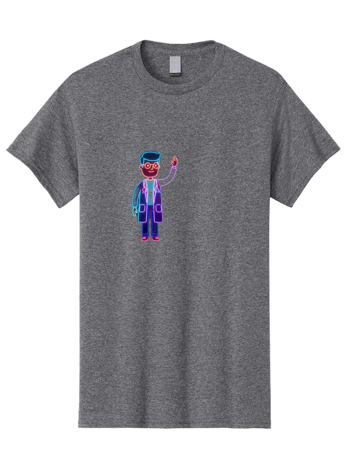 Doctor-Wave Men'S Graphic Tee, 100% Cotton, Comfortable Casual Summer Wear, Machine Washable, Cartoon Doctor, Medical Professional, Waving Gesture, Stethoscope, White Coat, Friendly Demeanor, Healthcare Worker, Medical Illustration, Baa483